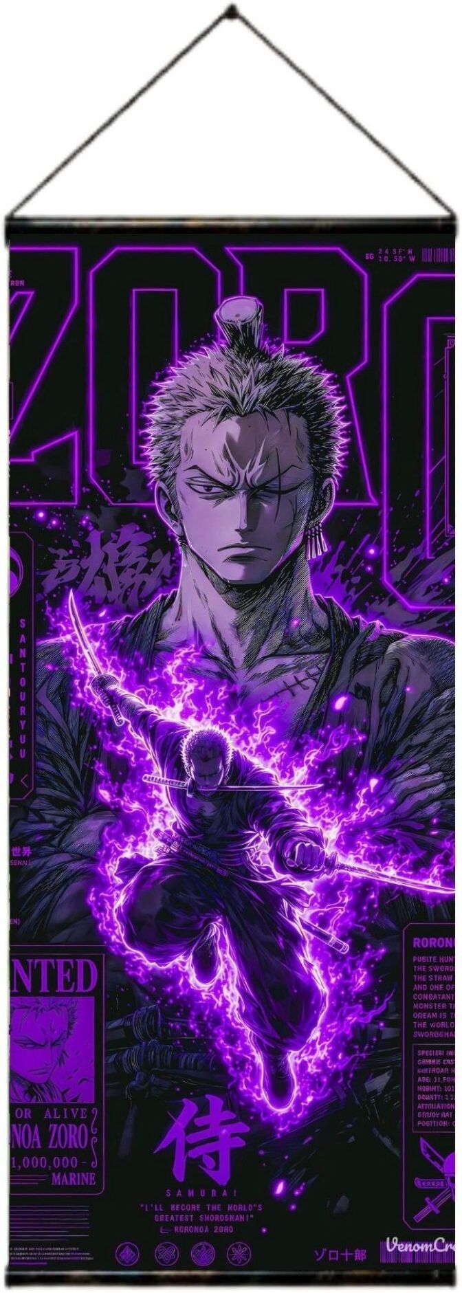 Venom CROWN Roronoa Zoro WANO ARC ILLUSTRATION One Piece Wall Scroll Hanging Poster 3D Poster-image-30