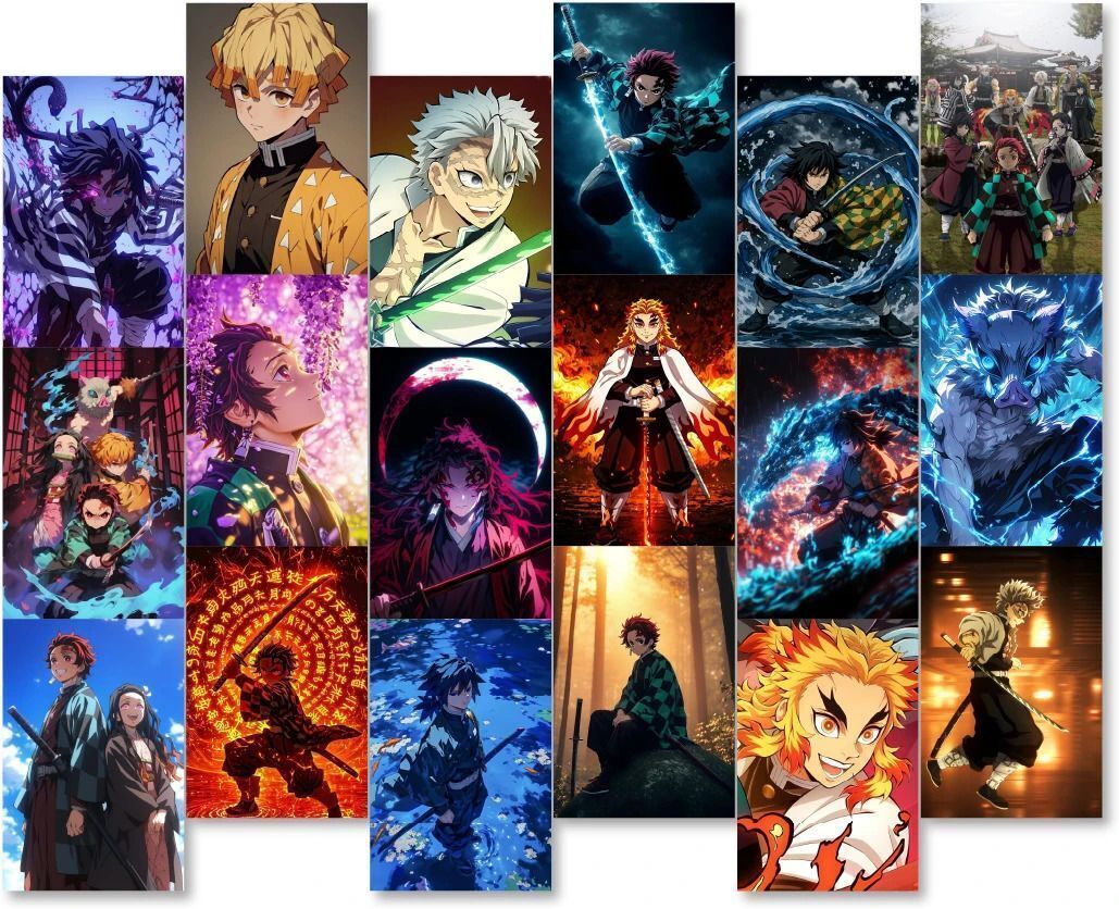 Demon Slayer Anime Posters, A6 Size 10.4 x 14.7 cm, Set of 18 Premium Posters with Sticky Glue Drops, 300 GSM Matte Thick Fine Art Print