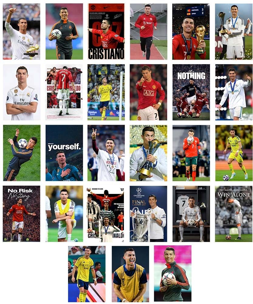 Ronaldo’s Mini Posters Set of 27 | Cristiano Ronaldo Wall Photo Posters For Bedroom, Living Room, Home Decoration | Soccer Poster collage kit for Ronaldo Fans Photographic Paper-image-46