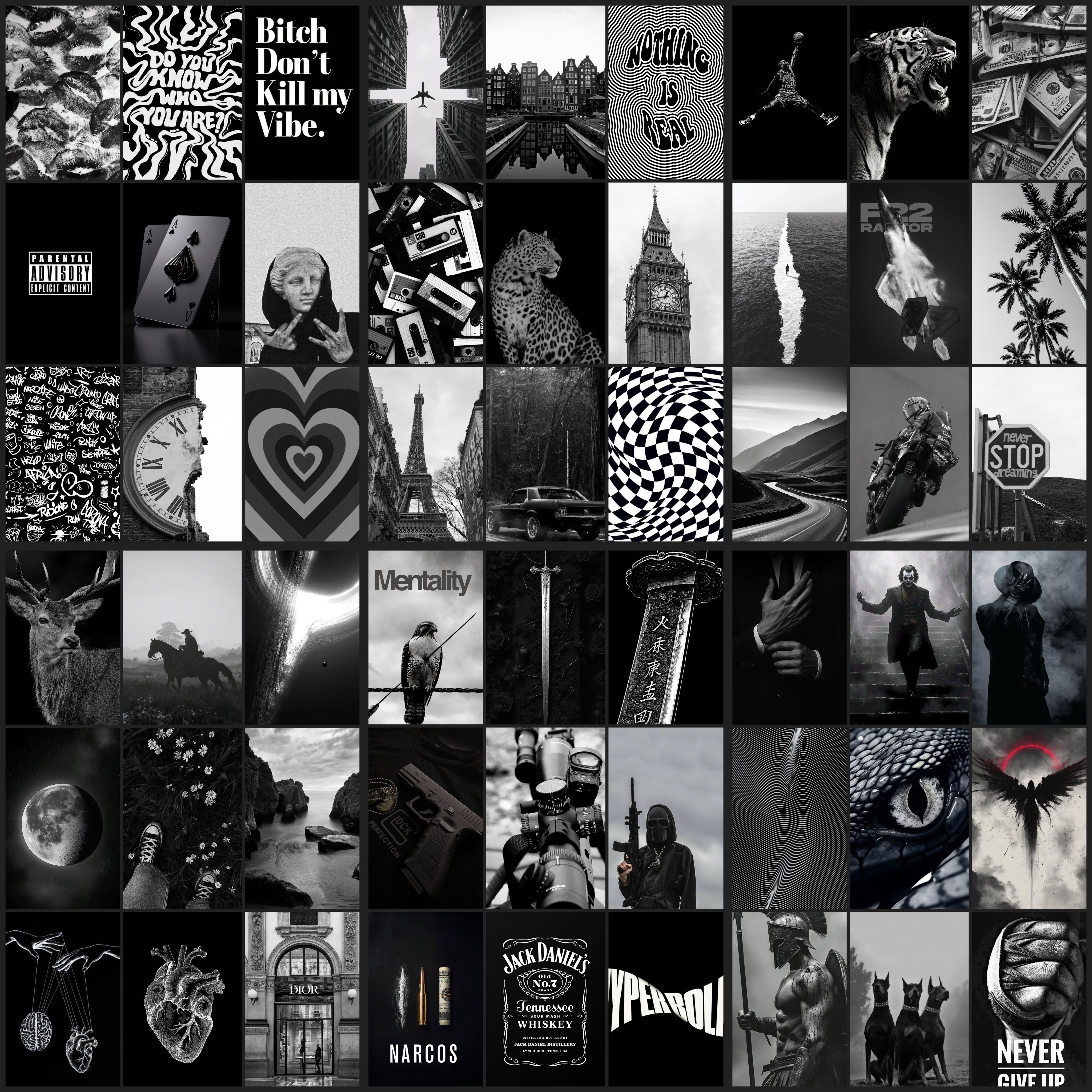 BLACK Aesthetic Wall Collage Kit for Room Decor | Set of 54 Aesthetic Posters | 300 GSM Artcard Paper | Size 4x6 Inch | Unframed | (BLACK) | Free Tape . Photographic Paper-image-14