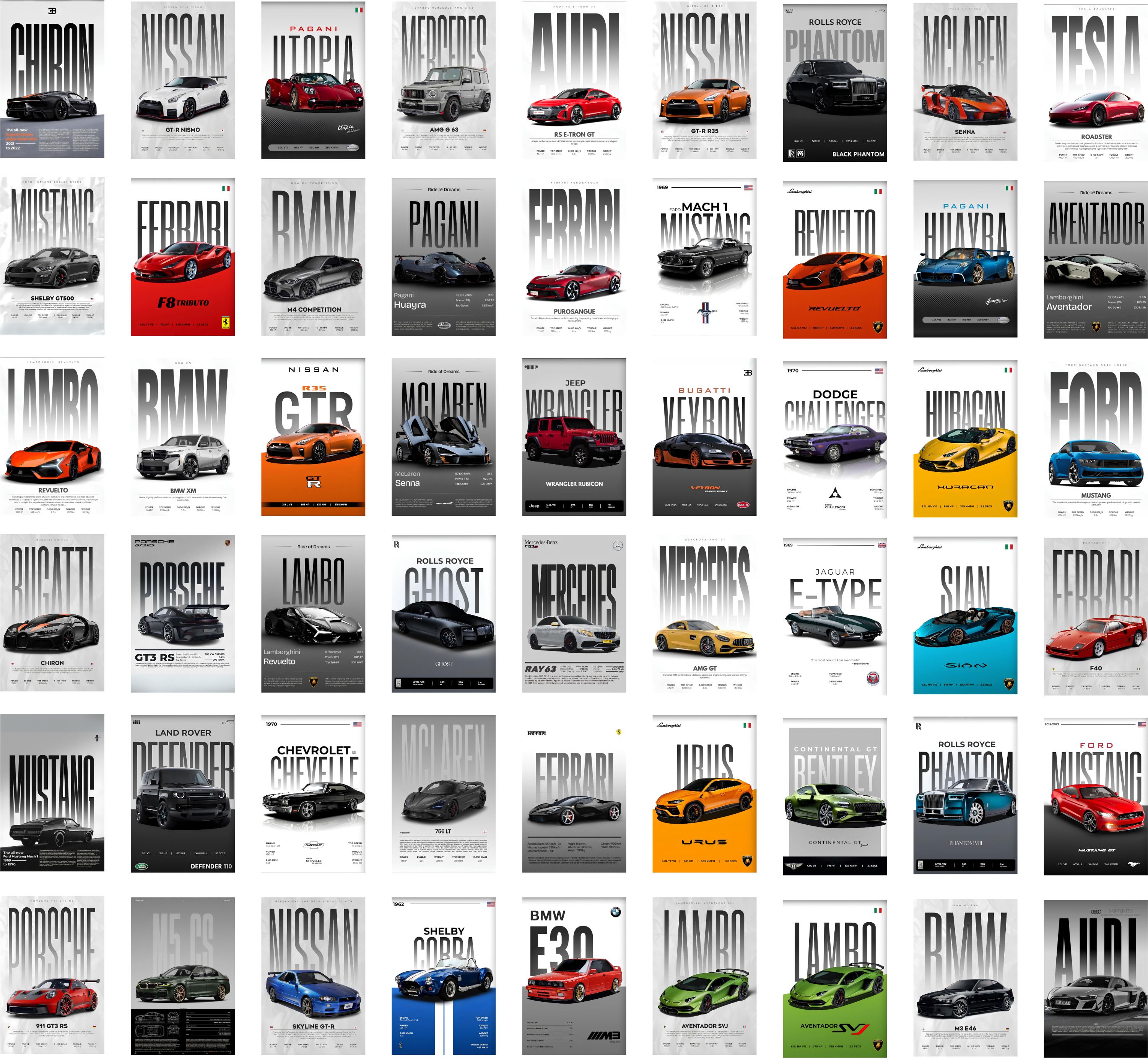 Cars Posters Pack of 54 | Supercars, Classics & Sports Car Wall Art Paper Print-image-24