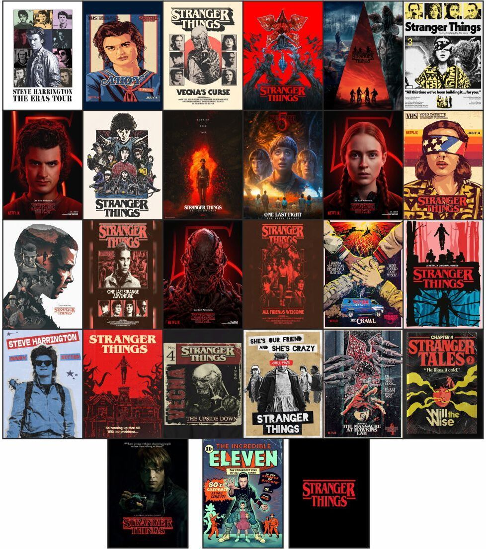 Stranger Things Poster Set of 27 | Retro Horror Wall Art | 80s Sci-Fi Netflix Series Prints on Premium Artificial Paper 3D Poster Photographic Paper