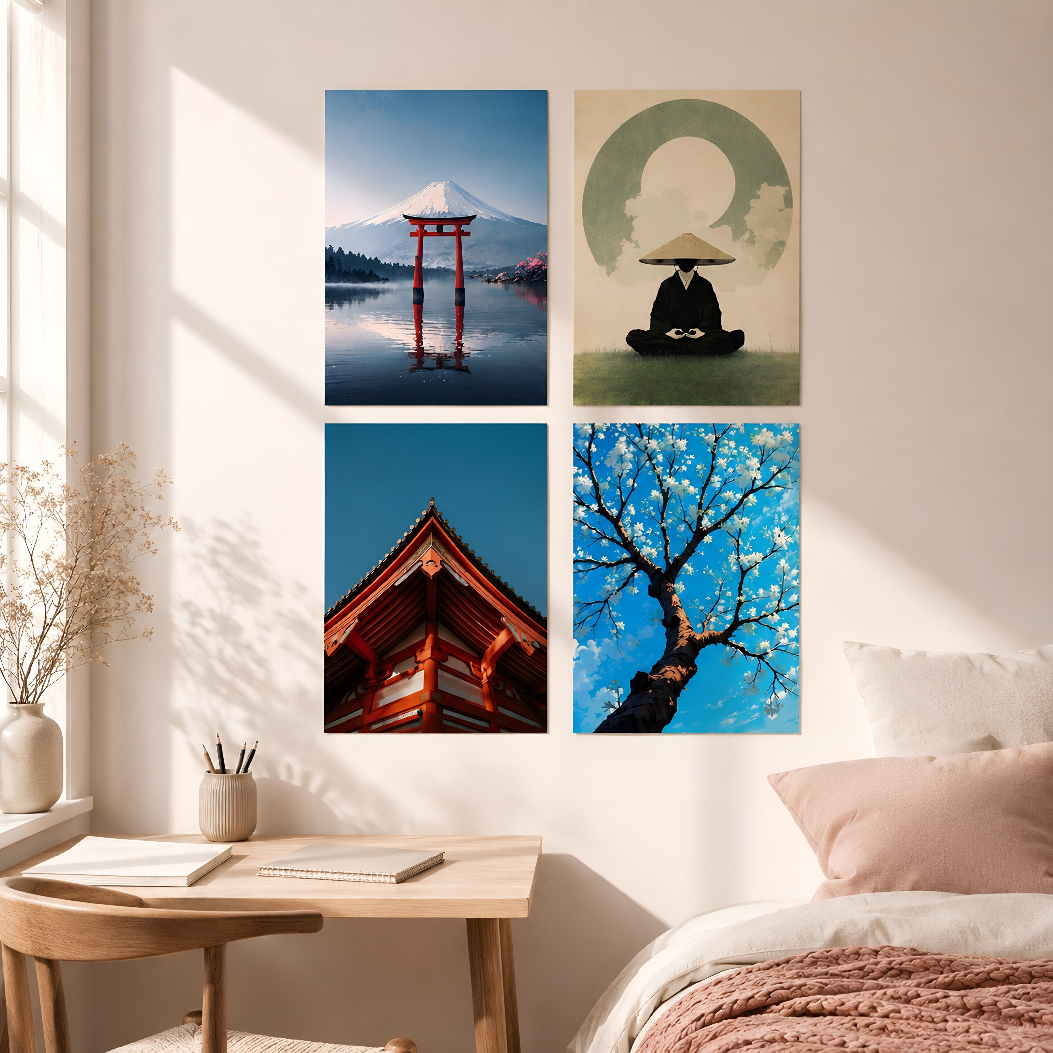 Japanese Aesthetic Wall Art Posters Set of 4, A4 Size (21 x 29.7 cm), Japan Theme Bedroom Room Decor Paper Print-image-17