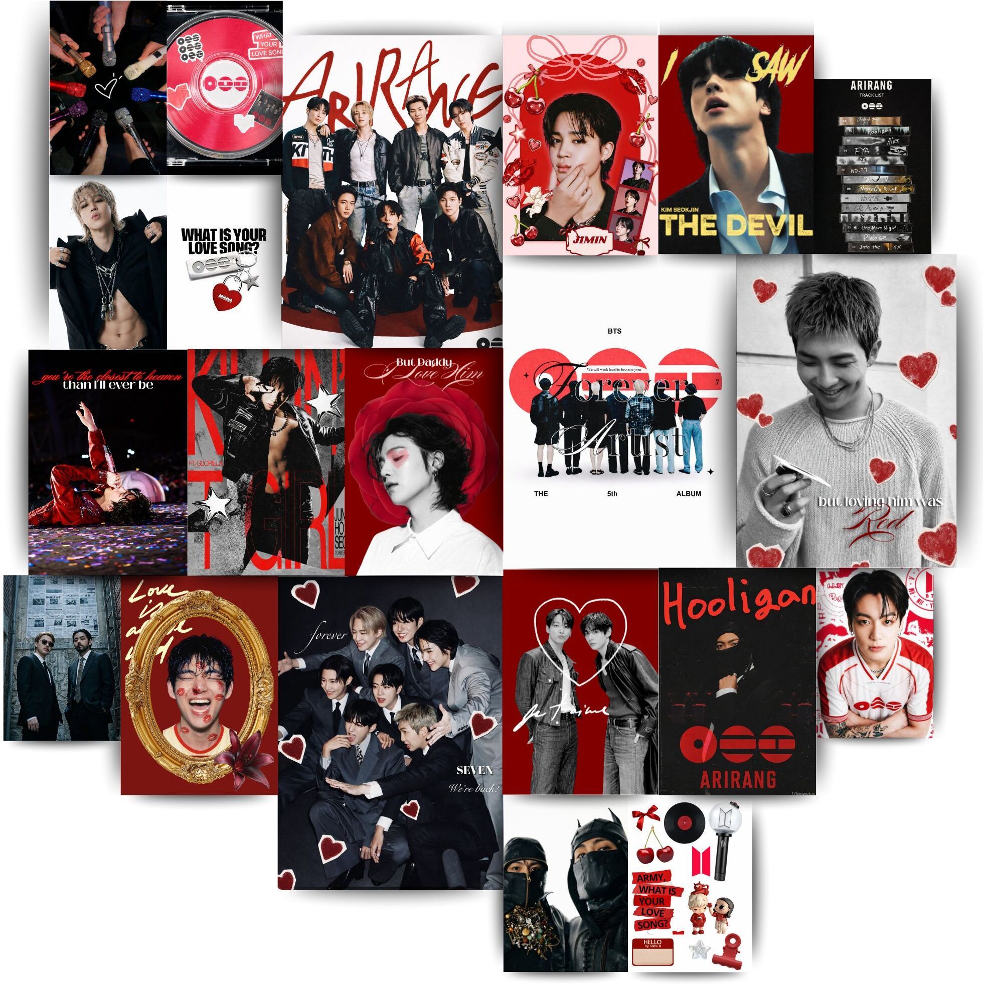 BTS Red Arirang Wall Posters Aesthetic | 21 Unframed Multi-Size Poster Kit (4×A4 + 8×A5 + 9×A6) | Includes Wall-Friendly Glue Sheets | ARMY Room Décor | Bedroom & Study Room Wall Decoration Fine Art Print-image-31