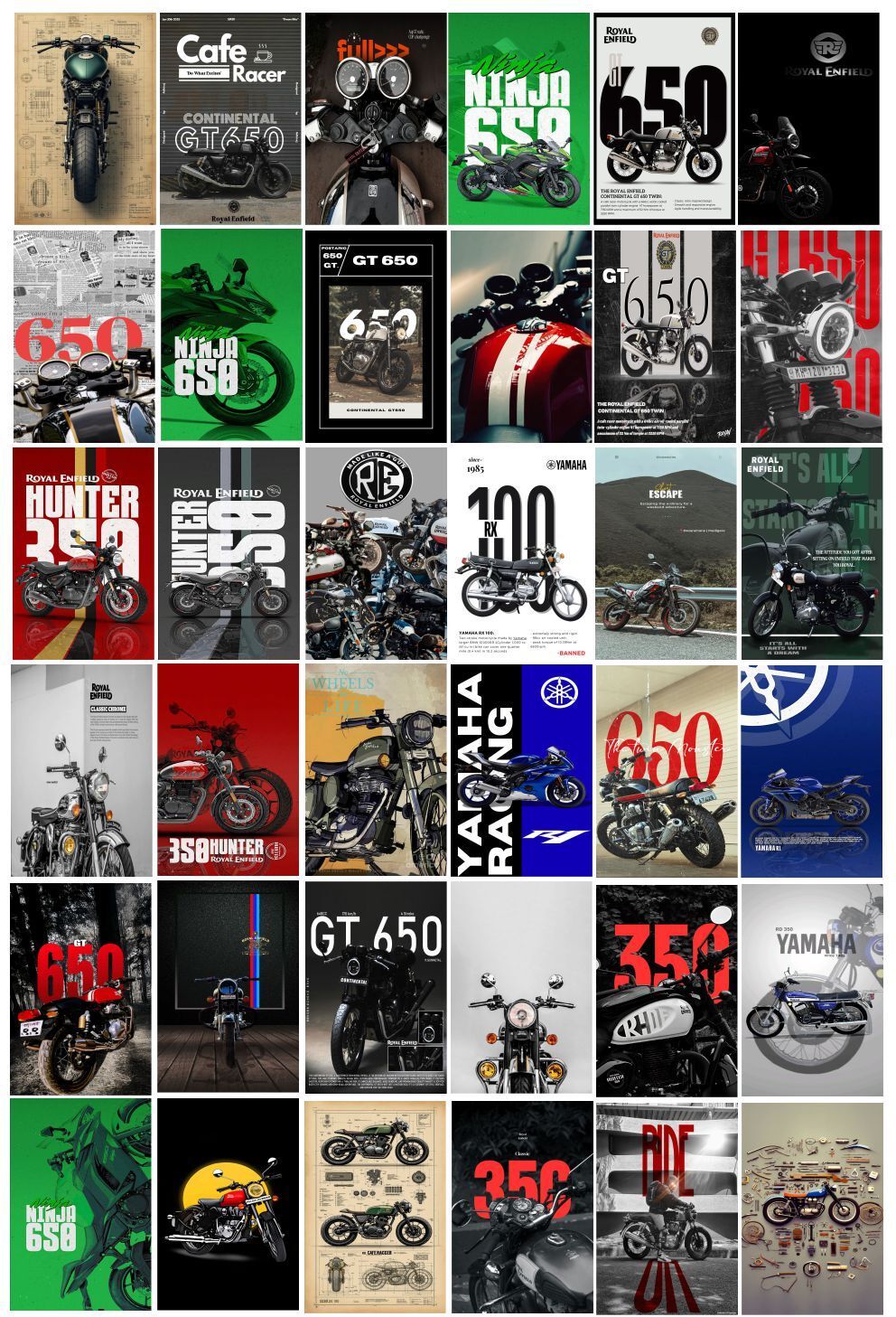 Pack of 36 Bike Aesthetic Wall Collage Kit Posters | Posters for Wall Decoration | Wall Art For Bedroom, Office, Living room, Dorm room Photographic Paper -Gifting ideas for men boys- Paper Print