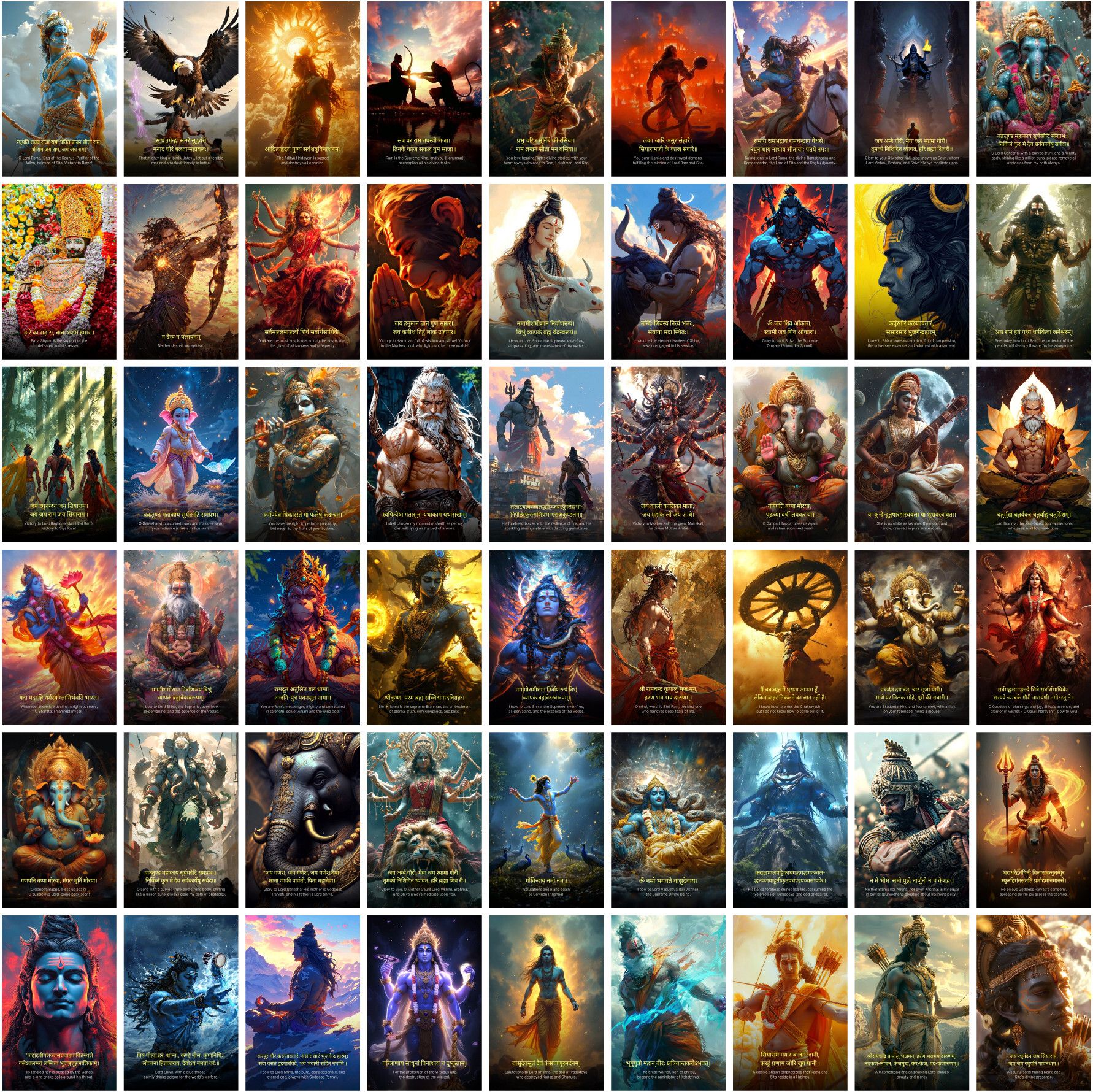 faztroo Sacred Hindu Deities & Epic Characters – 54 Small Posters for Spiritual Decor Fine Art Print-picture-13