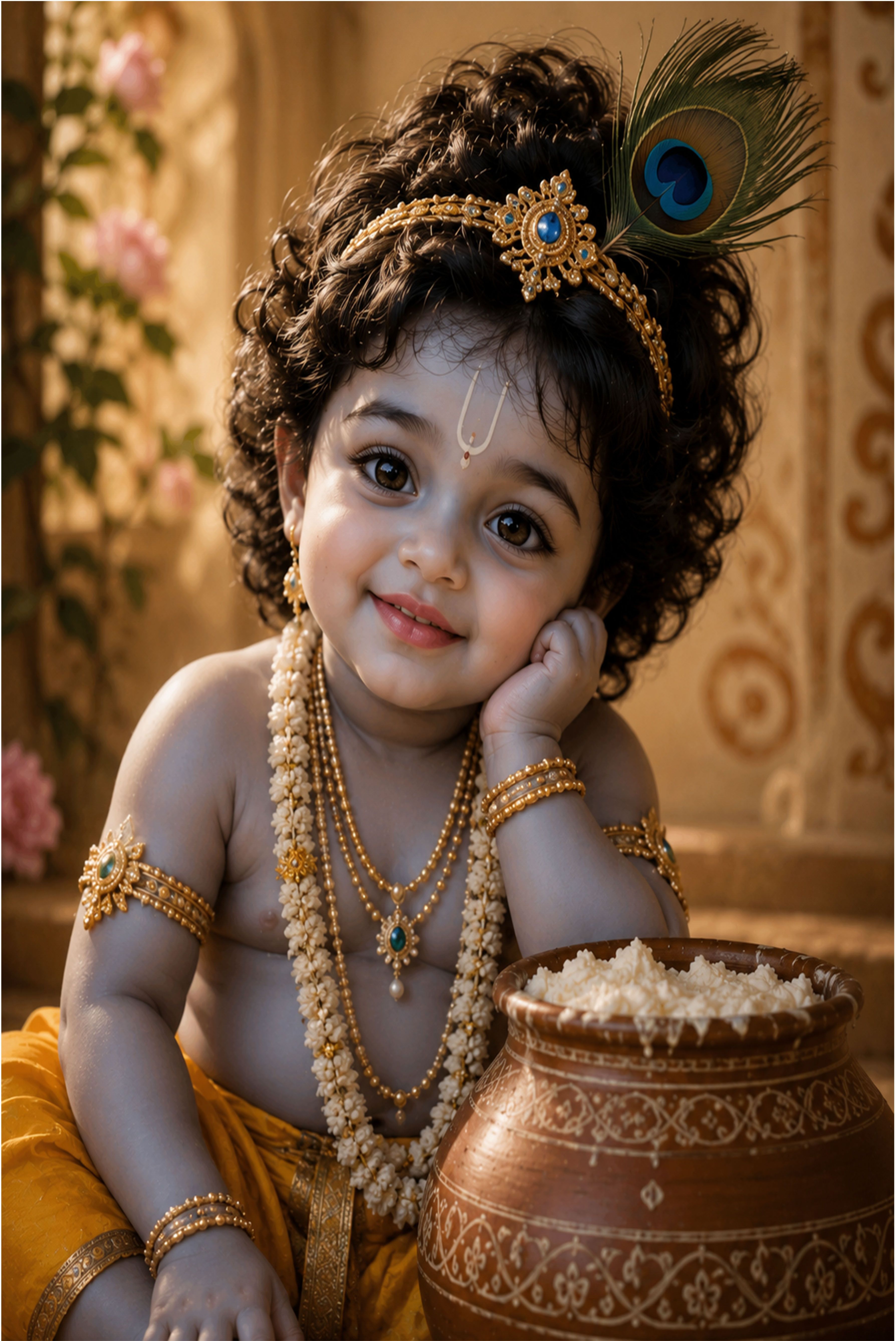 Lord Krishna Eating Butter Wall Poster | Premium HD Gloss Laminated Print F-29 Paper Print-image-5