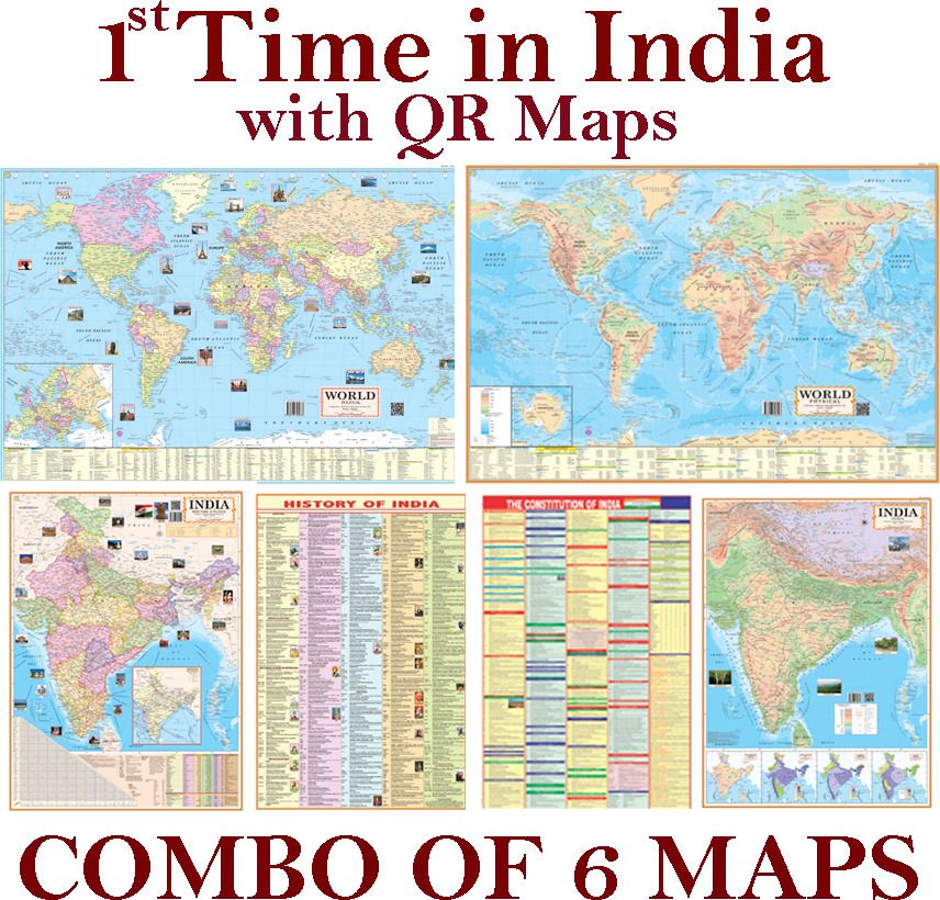 1st Time in India Providing Maps with QR Code on (India Political & Physical, World political and physical Only) COMBO OF 6 English India & WORLD MAPS (Both Political & Physical(28 inch X 40 inch,English Maps) ) Indian constitution and History of India non QR Map (23 inch * 36 inch) Paper Print | Best Useful for UPSC, SSC, IES and other competitive Exams. Combo 6 Paper Print-image-21