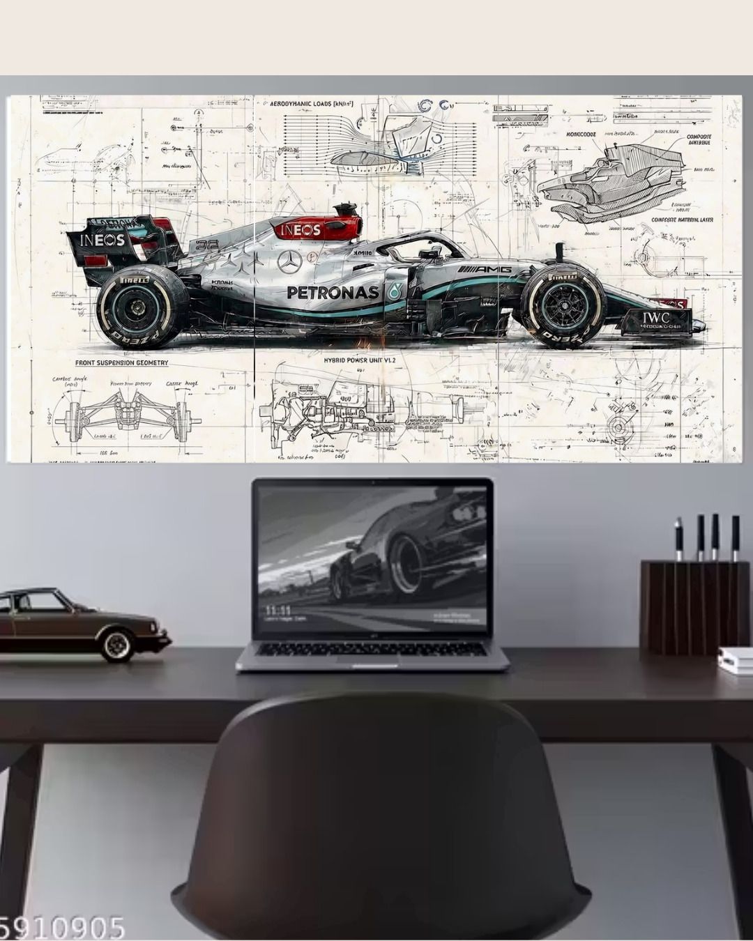 F1 Mercedes Blueprint Technical Poster Set of 3 (A4) | Car Wall Art Photographic Paper-image-18