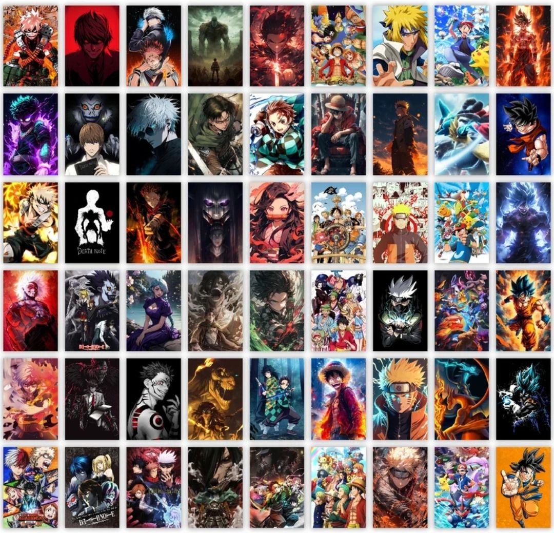 Pack of 54 Anime aesthetic wall decor collage posters | Wall art for Bedroom, Living Room, Dorm Room | Photographic Paper Photographic Paper