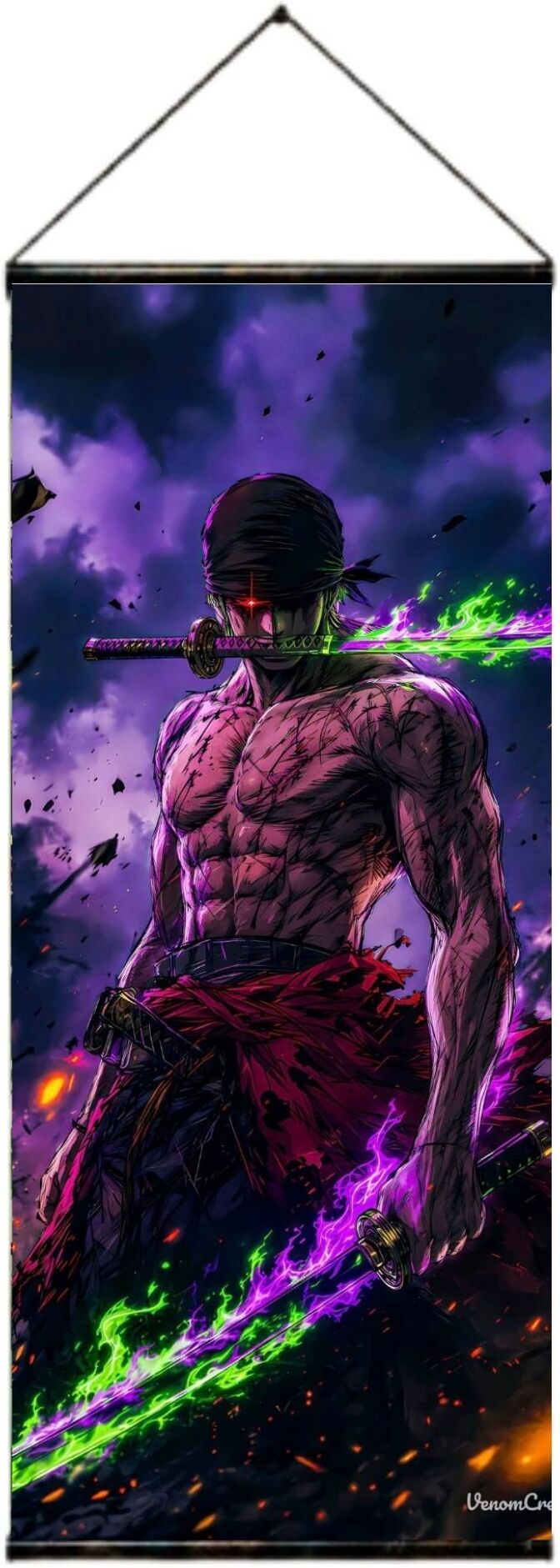 Roronoa Zoro NEON DIGITAL ART Anime Wall Scroll Hanging Poster | Vivid Neon Art Print, Ready to Hang, Manga Fan Decor, Sword Flame Design, Room Wall Decor 3D Poster-image-33