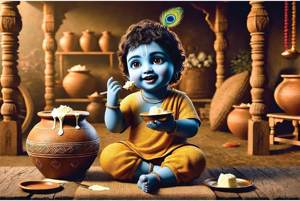 artisian inkwork Janmashtami Poster Lord Krishna Wall Art _TW 36 Vinyl-picture-11