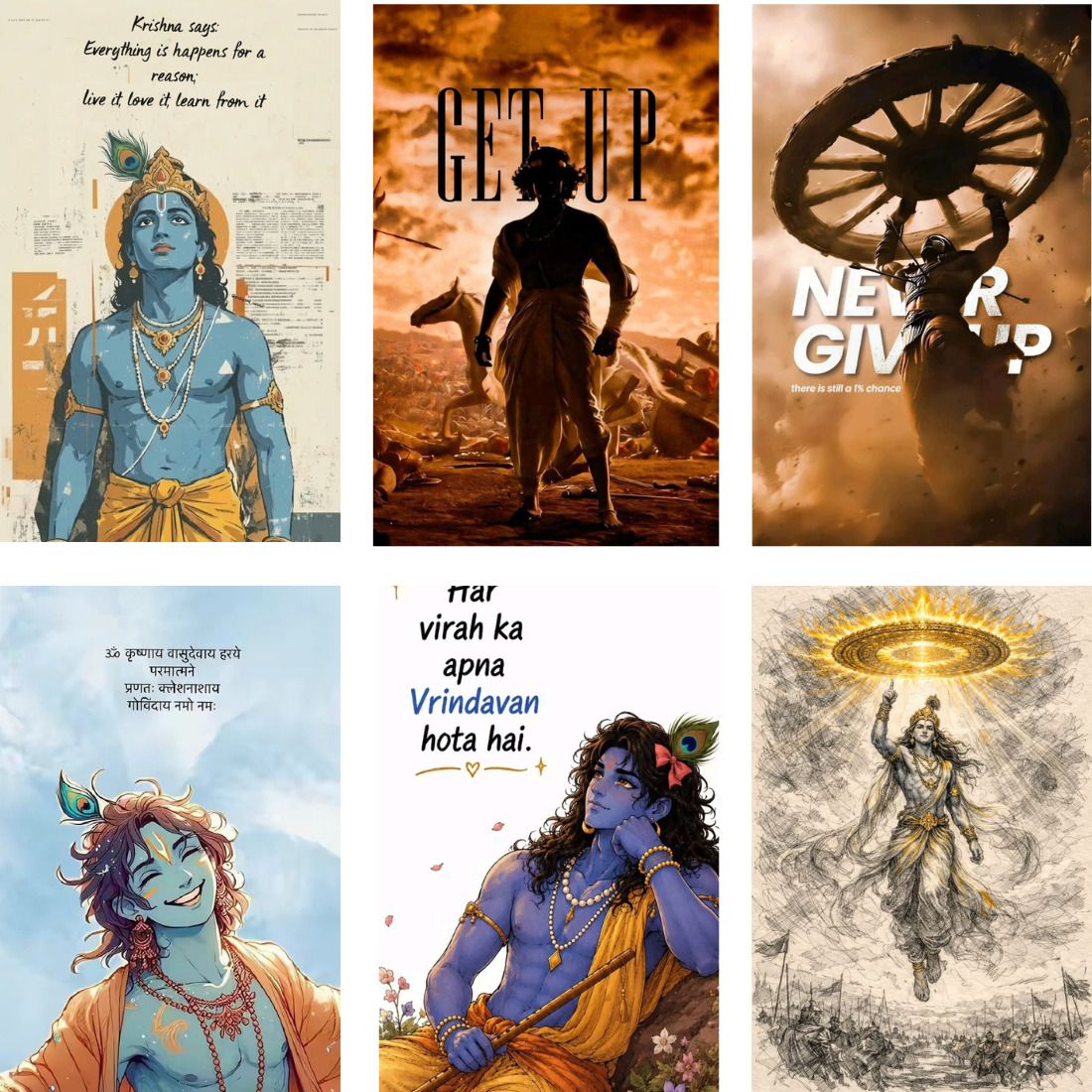 AADHYA RETAILS Lord Krishna Bhagavad Gita Motivation Wall Posters Pack of 6 A4 Size 8.2x11.7 Inch Each Ultra Thick 400 GSM Cardstock Premium HD Spiritual Quotes Devotional Art Prints Set for Pooja Room Home and Study Desk Unframed Fine Art Print-image-23