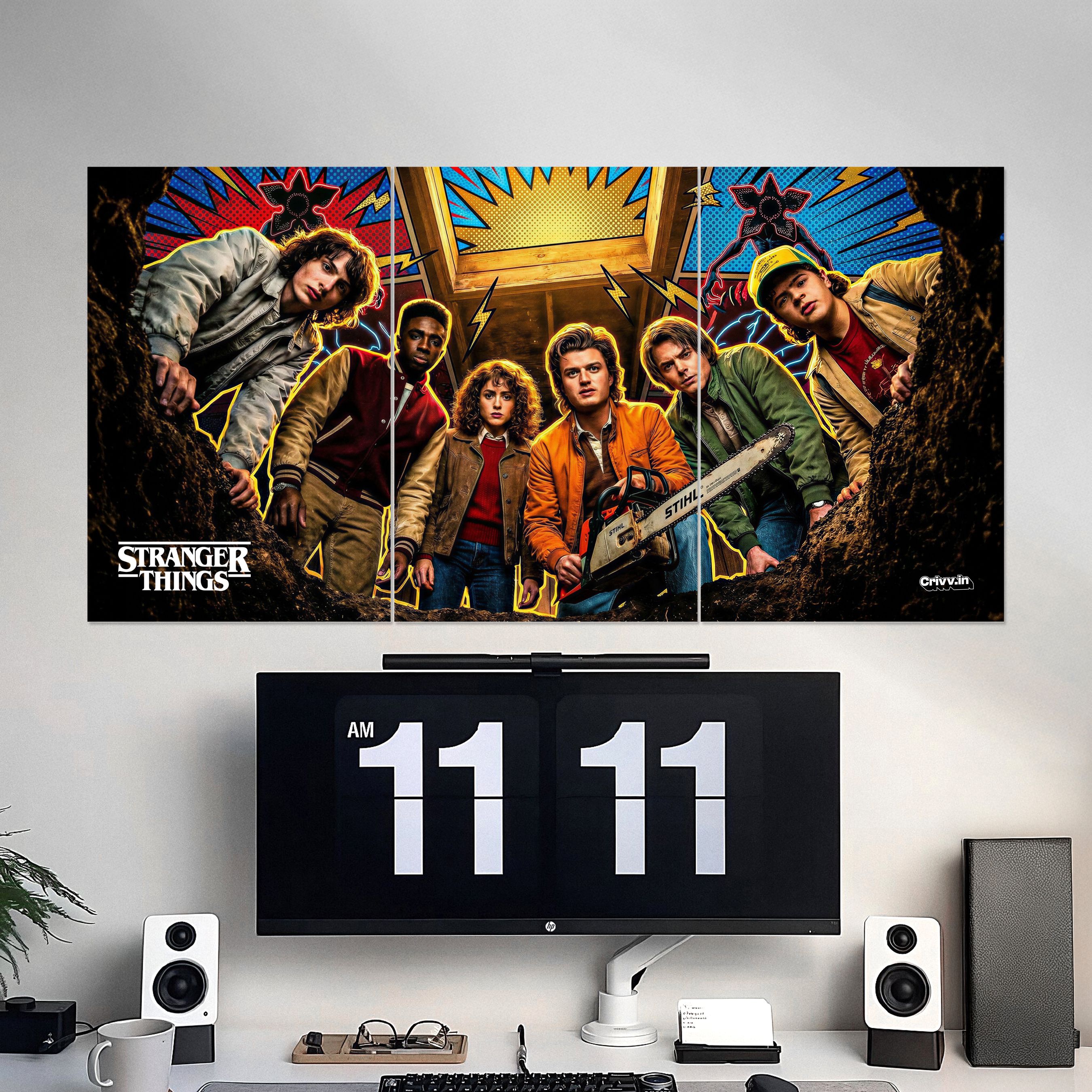 Strange Things Inspired 3-Panel Split Wall Posters Set of 3 | 12x18 Inches Each Panel (36x18 Inch Combined Wide) | Premium 350 GSM Matte Paper Print | Modern Retro Wall Art for Room Décor, Gaming Setup, Home, Office, Café & Dorm Wall Decoratio Fine Art Print-image-1