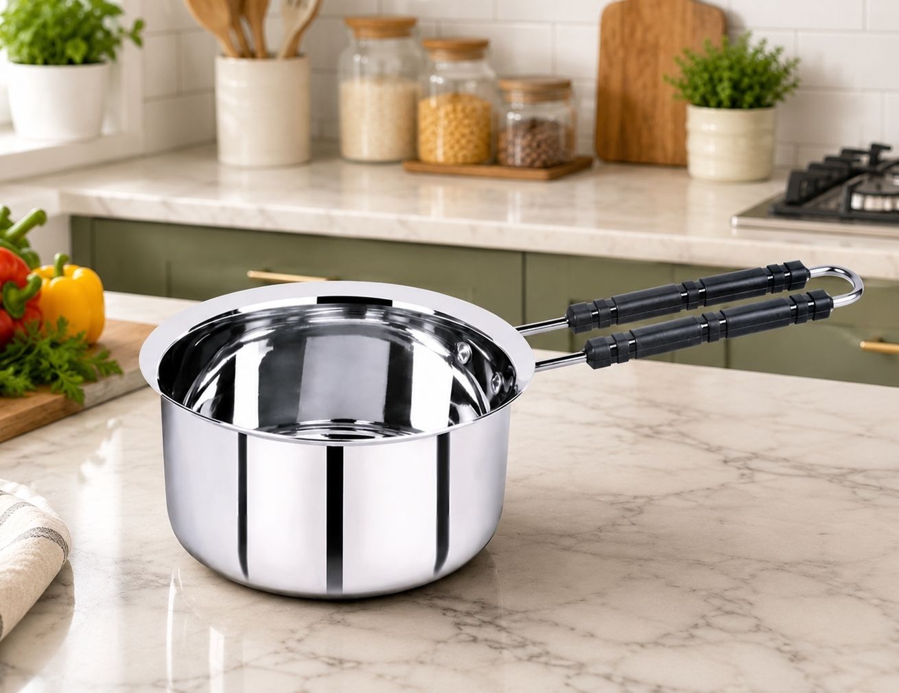 Stainless Steel Sauce Pan, Tea Pan, Milk Pan Heavy Guage 2 Litre Sauce Pan 12 cm diameter 2 L capacity-image-44