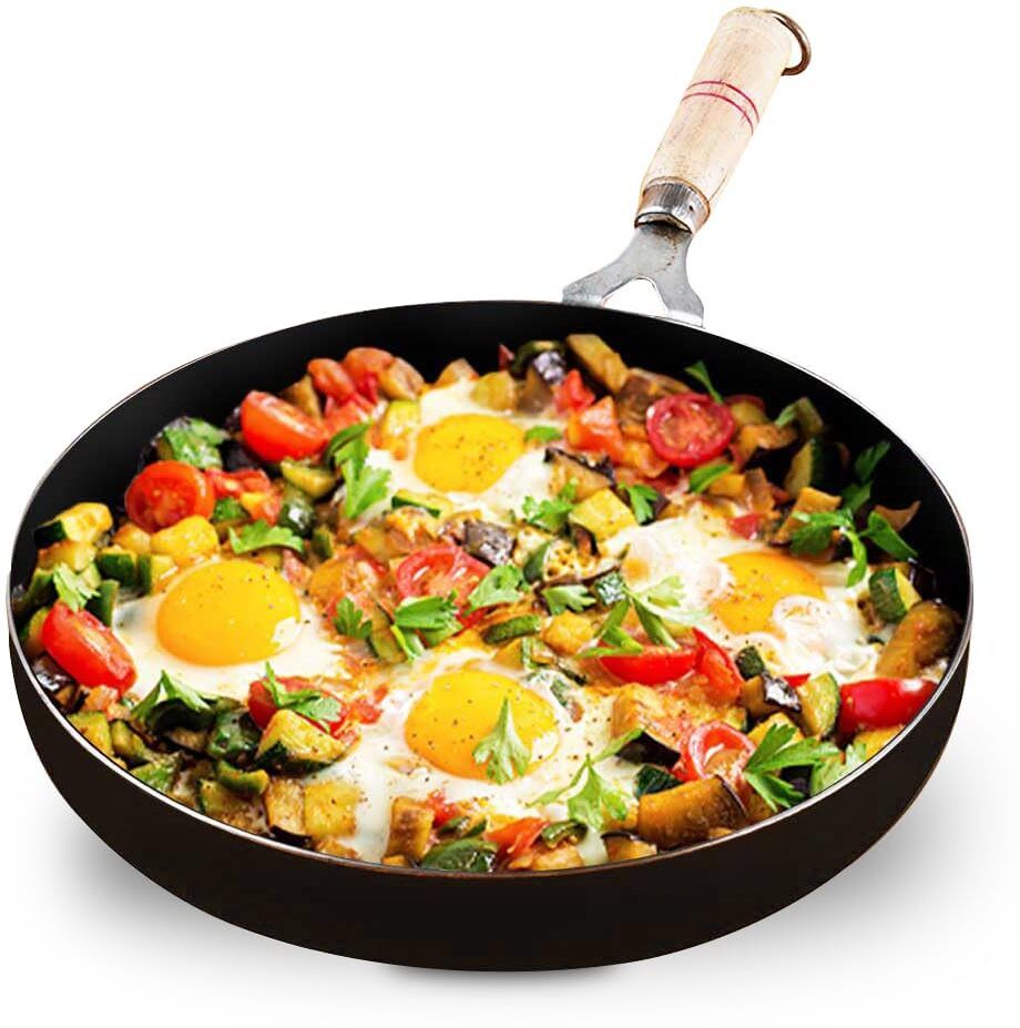 Pre-Seasoned Light Iron Fry Pan with Long Wooden Handle - 12 inch Fry Pan 30.4 cm diameter 3.6 L capacity-image-12