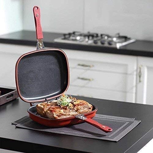 Happy Call Double Sided Nonstick Grill Pan, Aluminum Sandwich Maker.5 Fry Pan 43 cm diameter with Lid 1 L capacity-image-46