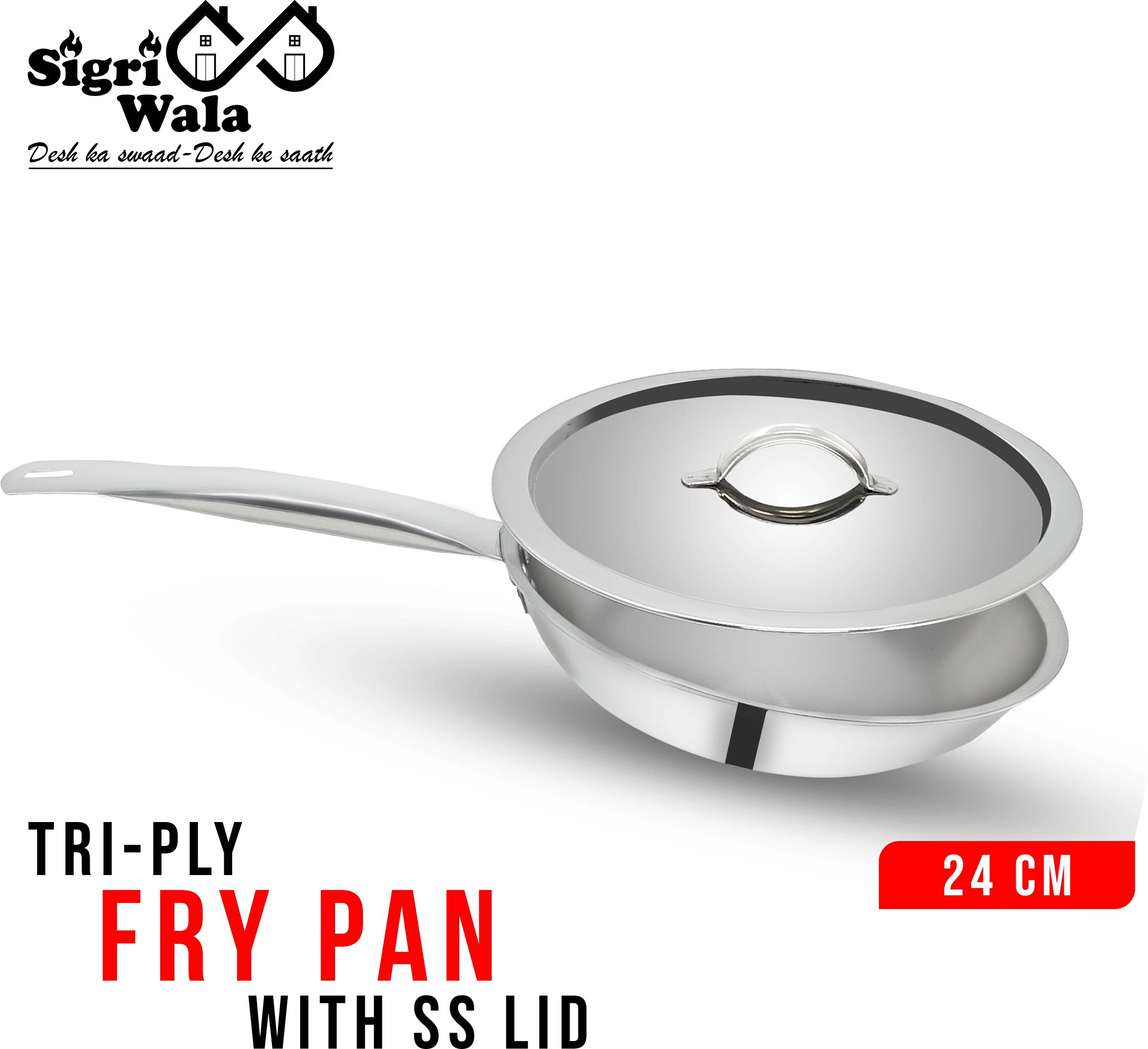 Triply Fry Pan 24 cm diameter with Lid 1.8 L capacity-image-31