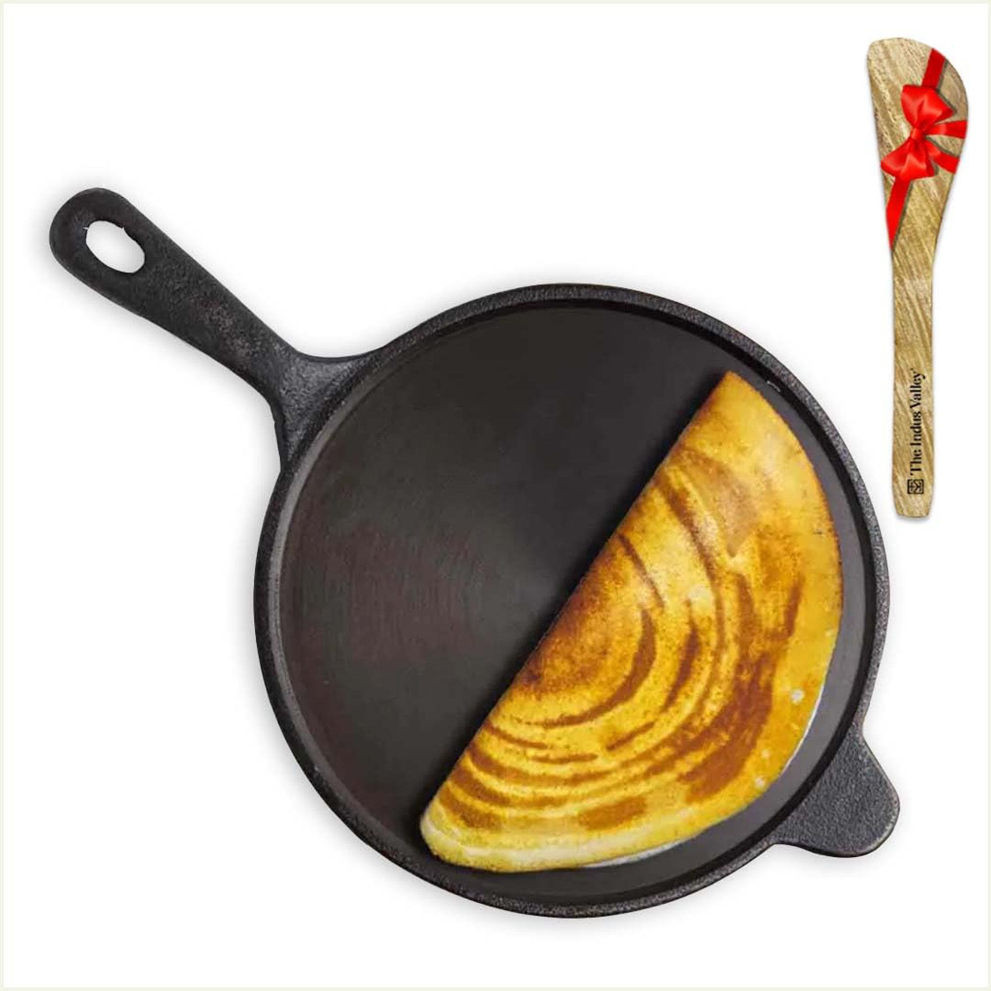 the indus valley Super Smooth Cast Iron Tawa with Free Wooden Spatula for Dosa/Chapathi - 10 inch Tawa 25.4 cm diameter-picture-20