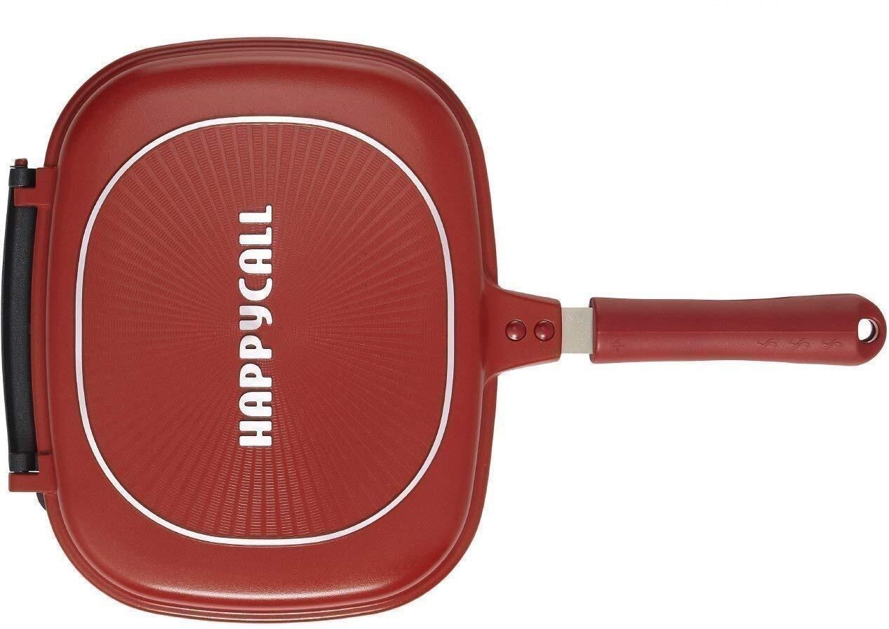 Happy Call Double Sided Nonstick Grill Pan, Aluminum Sandwich Maker.14 Fry Pan 43 cm diameter with Lid 1 L capacity-image-41