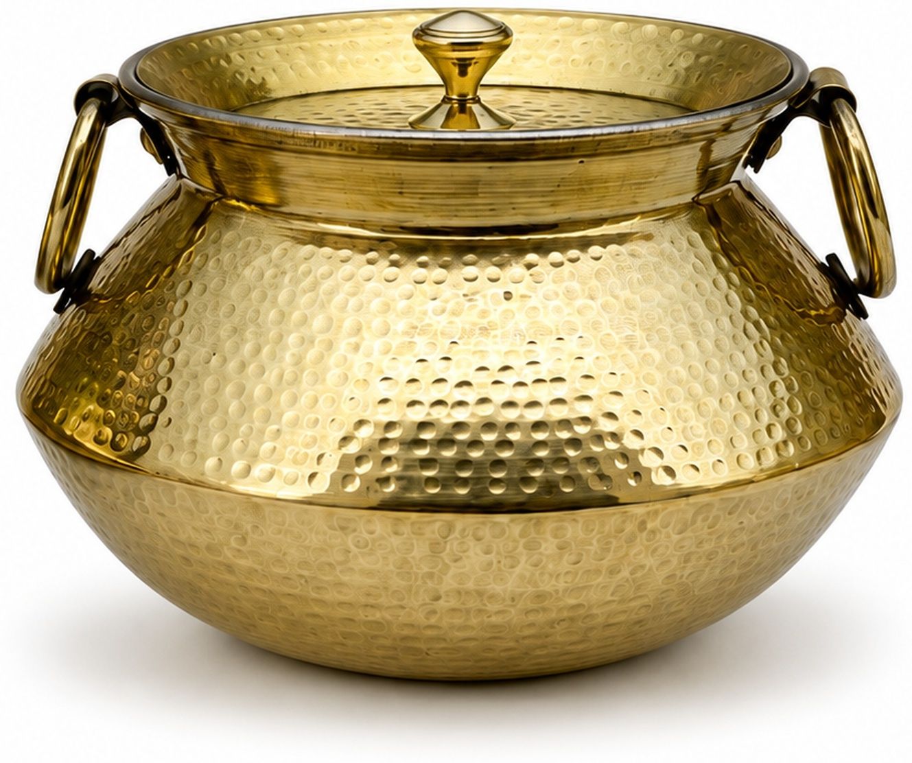 shivshakti arts Vintage-Style Brass Mughlai Deg Handi with Lid & Ring Handles | Hammered | Kalai Handi 5 L with Lid-picture-29