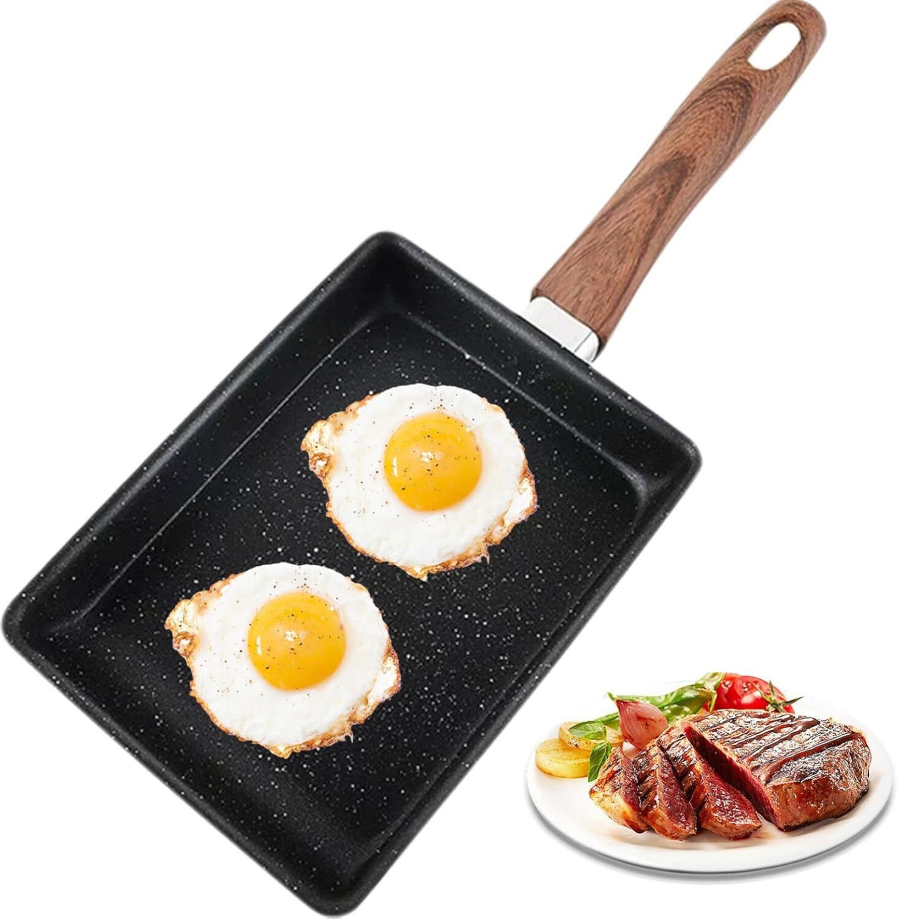 Non Stick Egg Frying Pan with Wooden Handle for Omelette & Breakfast Flat Pan 19 cm diameter 0.3 L capacity-image-10