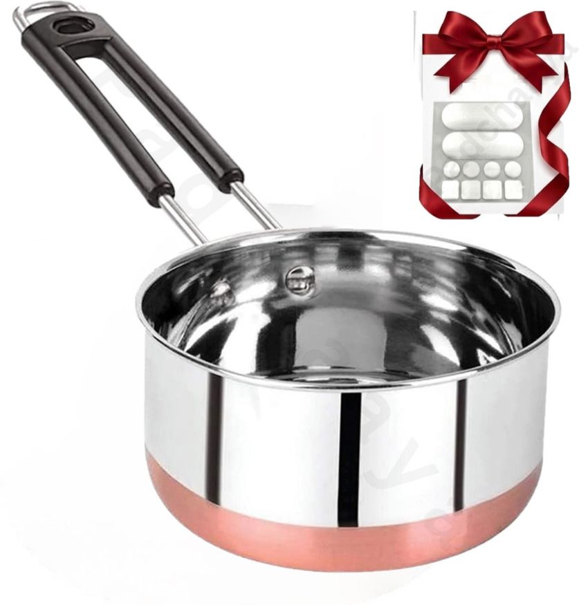 Copper Sauce Pot with Handle Tea/Milk/Coffee Pan/Tapeli/Patila+Sticker Free Sauce Pan 15 cm diameter with Lid 1.5 L capacity-image-40