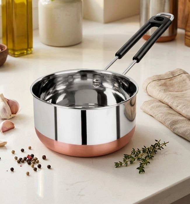 Stainless Steel Copper Bottom Saucepan, Tea Pan, Milk Pan, Sauce Pan 14 cm diameter 0.5 L capacity-image-37