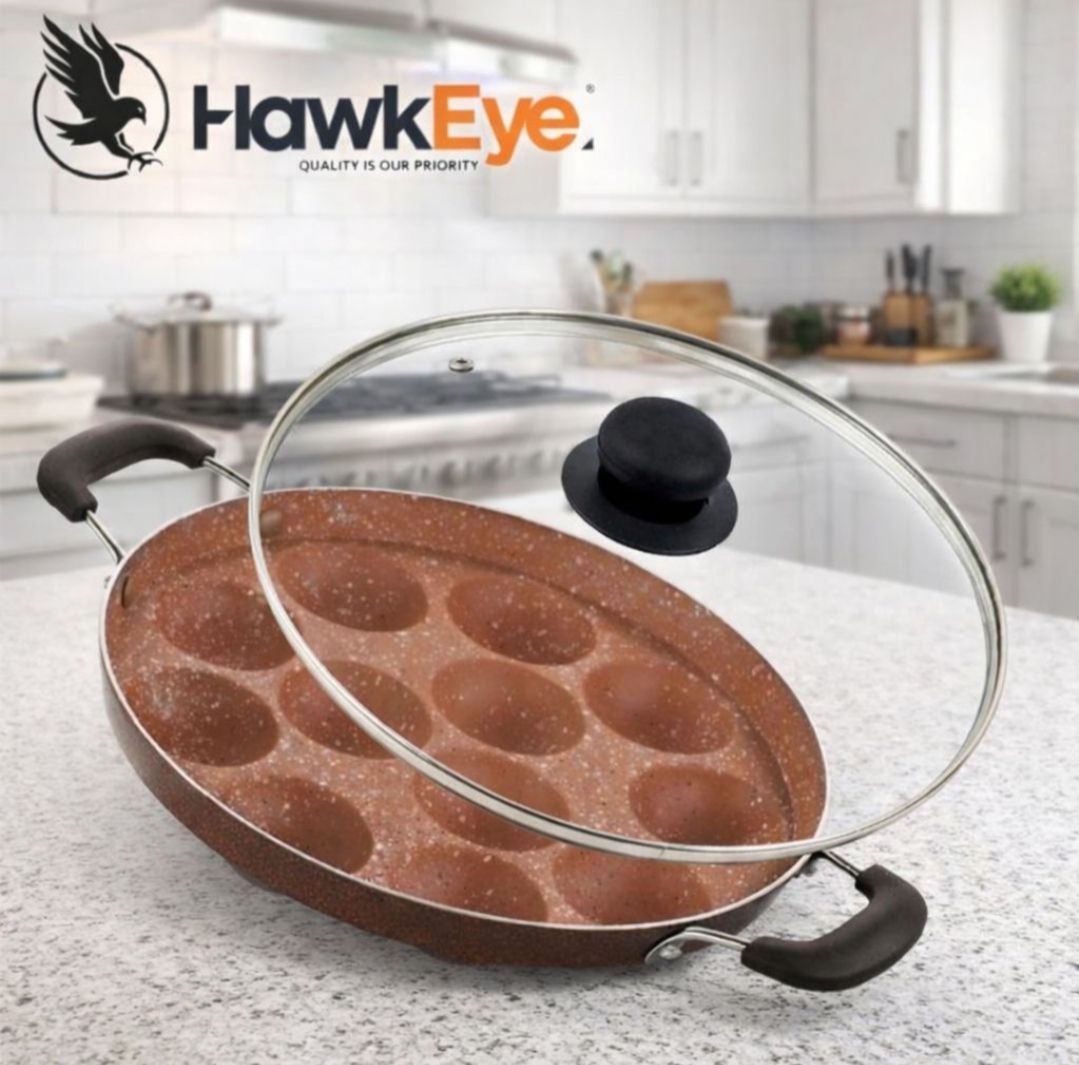 Heavy Duty Build Non-Stick Granite Glass Lid Appam Maker, Paniyaram, Paddu & Paniarakkal with Lid 1 L capacity 23 cm diameter-image-31