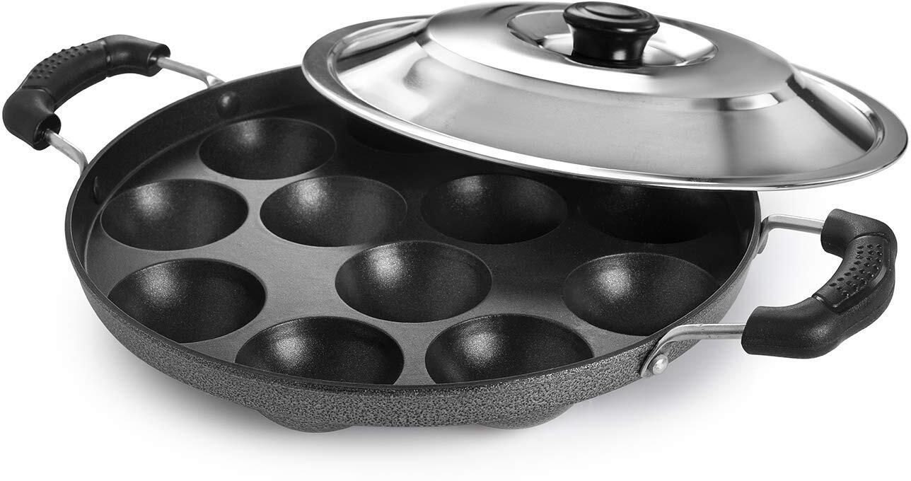 Paniyaram Heavy Pan, 12 Cavities, For Appe, Gunta, Paddu, Kuzhi, Litti With Lid Paniarakkal with Lid 1 L capacity 32 cm diameter-image-23