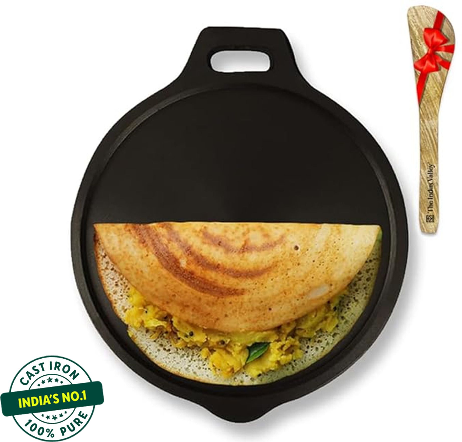 the indus valley Super Smooth Cast Iron Tawa with Free Wooden Spatula for Dosa/Chapathi-10.8 inch Tawa 27.6 cm diameter-picture-21