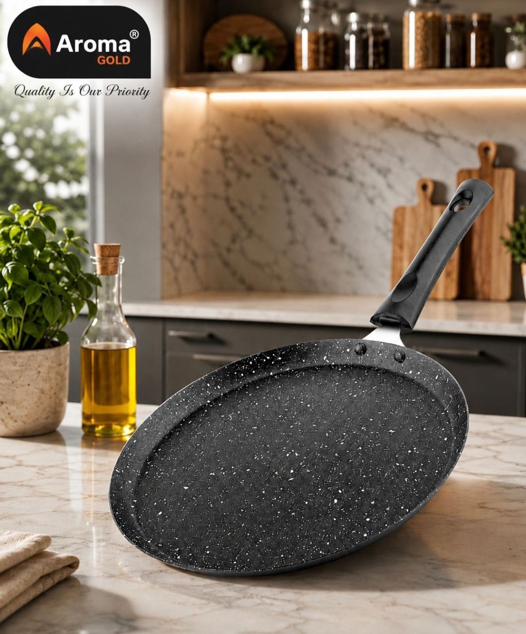 Plus Granite Marble Finish Flat Dosa Tawa | Roti & Chapati Tawa Tawa 26 cm diameter-image-32