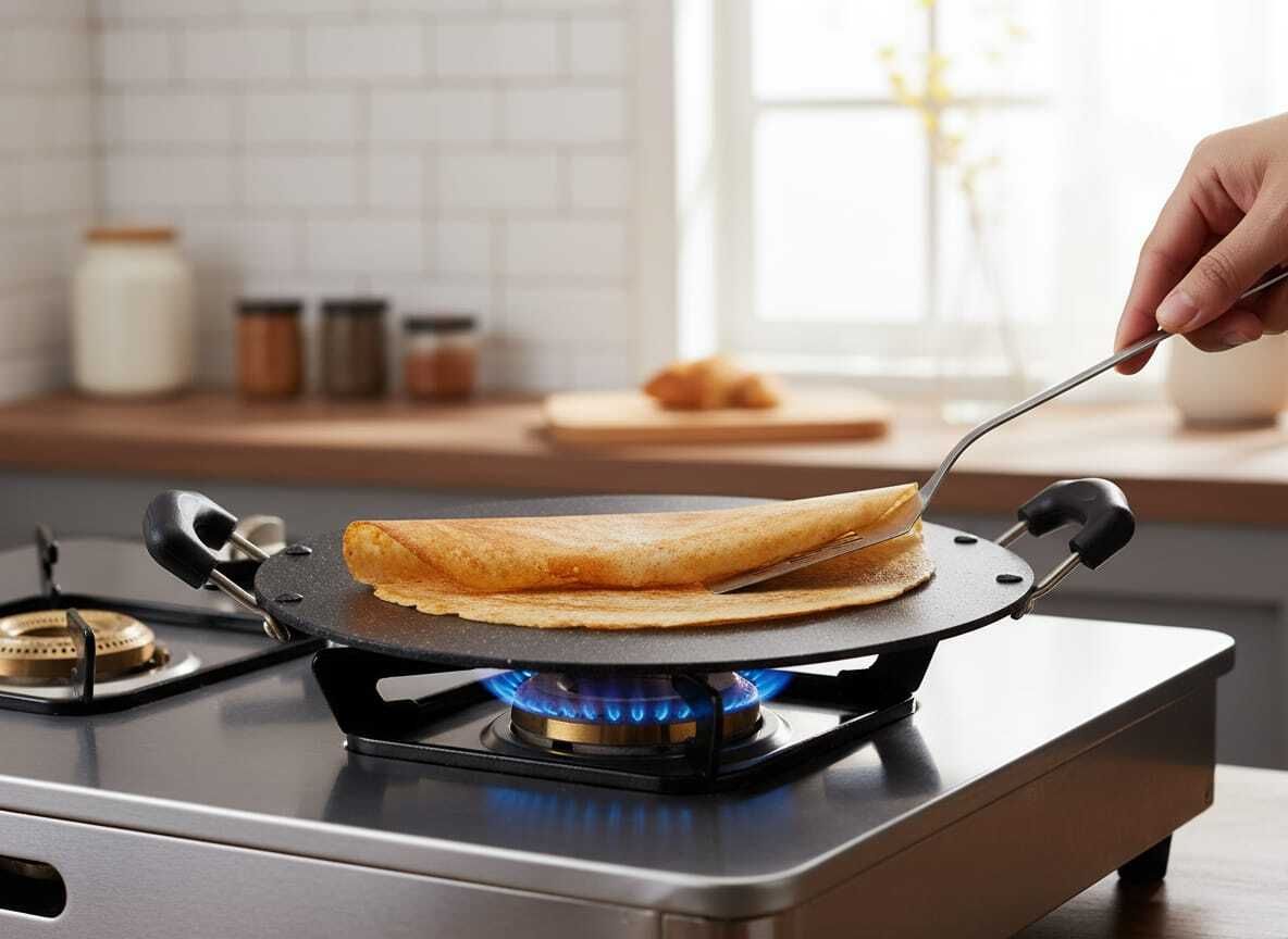 2.6 mm Aluminium Non-Stick Dosa Tawa, 250 mm, Multicolour, Medium Tawa 27 cm diameter with Lid