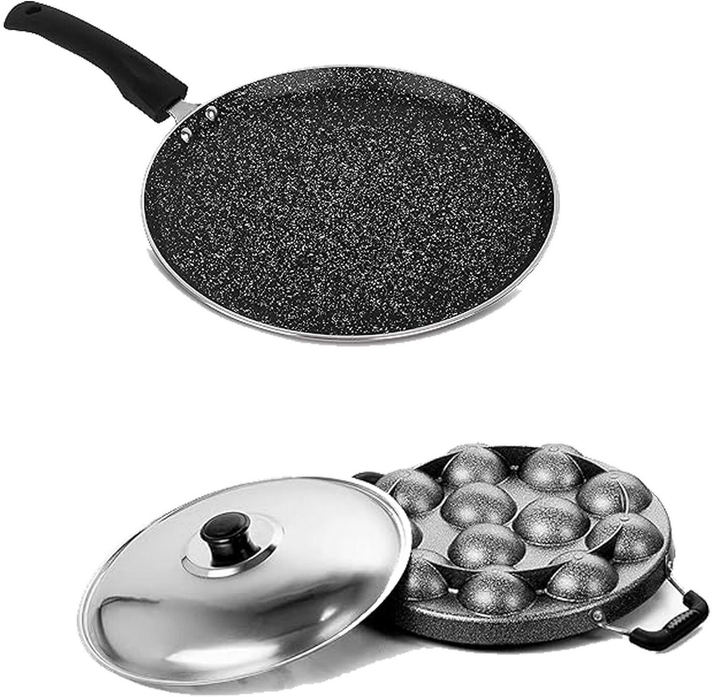 masox store Aluminium Dosa Tawa with Spatula, Appam Patra With Stainless Steel Lid, Grey K0 Tawa 27.5 cm diameter with Lid-picture-48