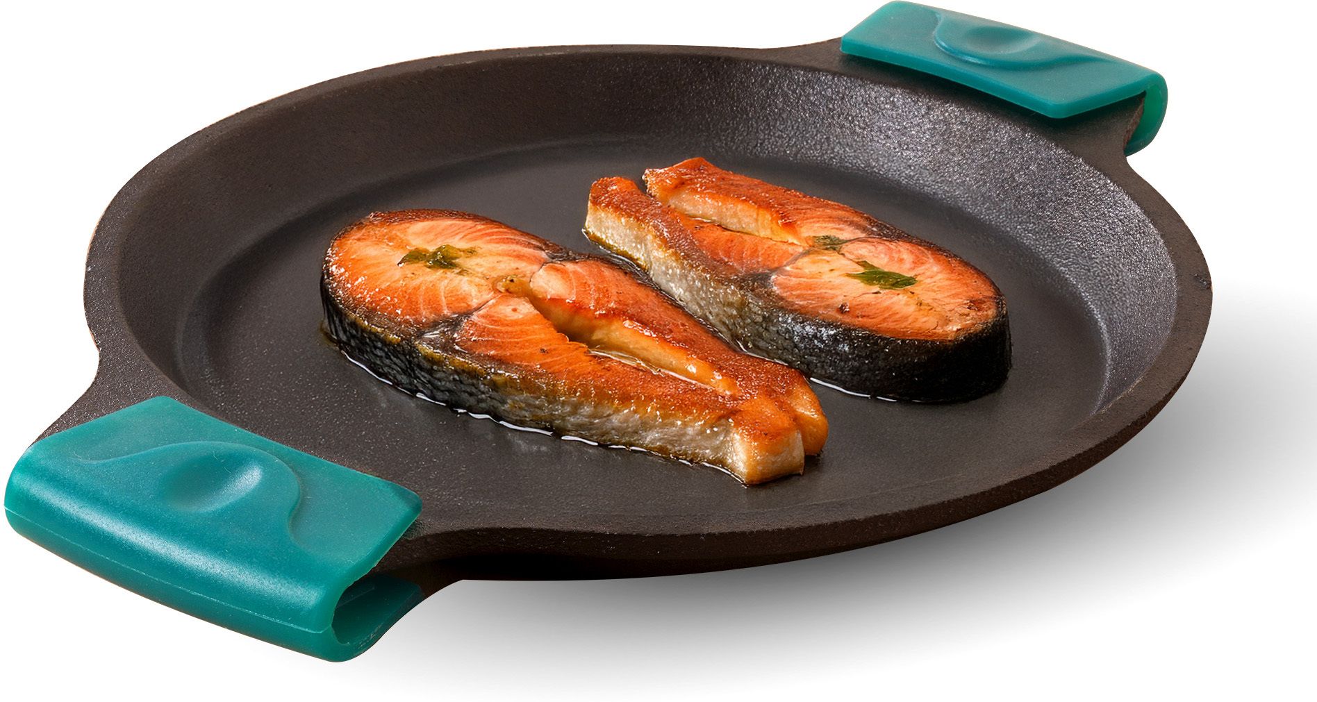the indus valley Pre-Seasoned Cast Iron Fish Fry Pan with Double handle silicone grip - 9.8 inch Fry Pan 25 cm diameter 0 L capacity-picture-14