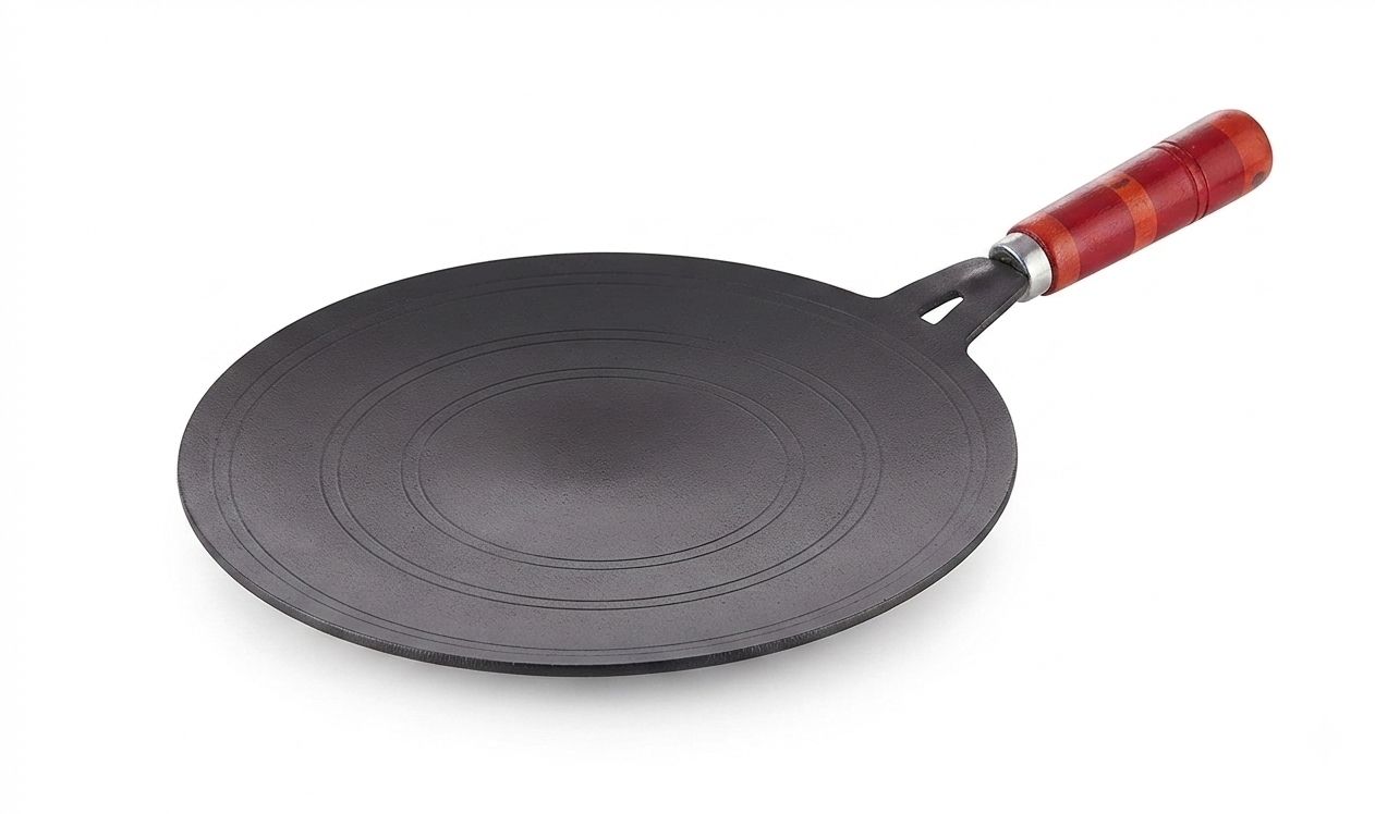 Heavy Duty Cast Iron Concave Roti Tawa with Wooden Handle (Pack of 1) Tawa 27 cm diameter-image-49