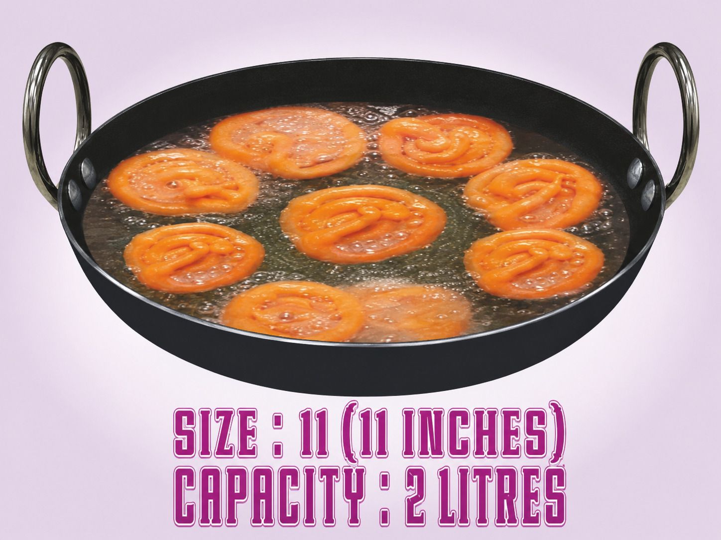 11 Inch Hammered Heavy Gauge Kadai,Loha Black Multipurpose Jalebi Kadhai Flat Pan 27.5 cm diameter 2 L capacity-image-40