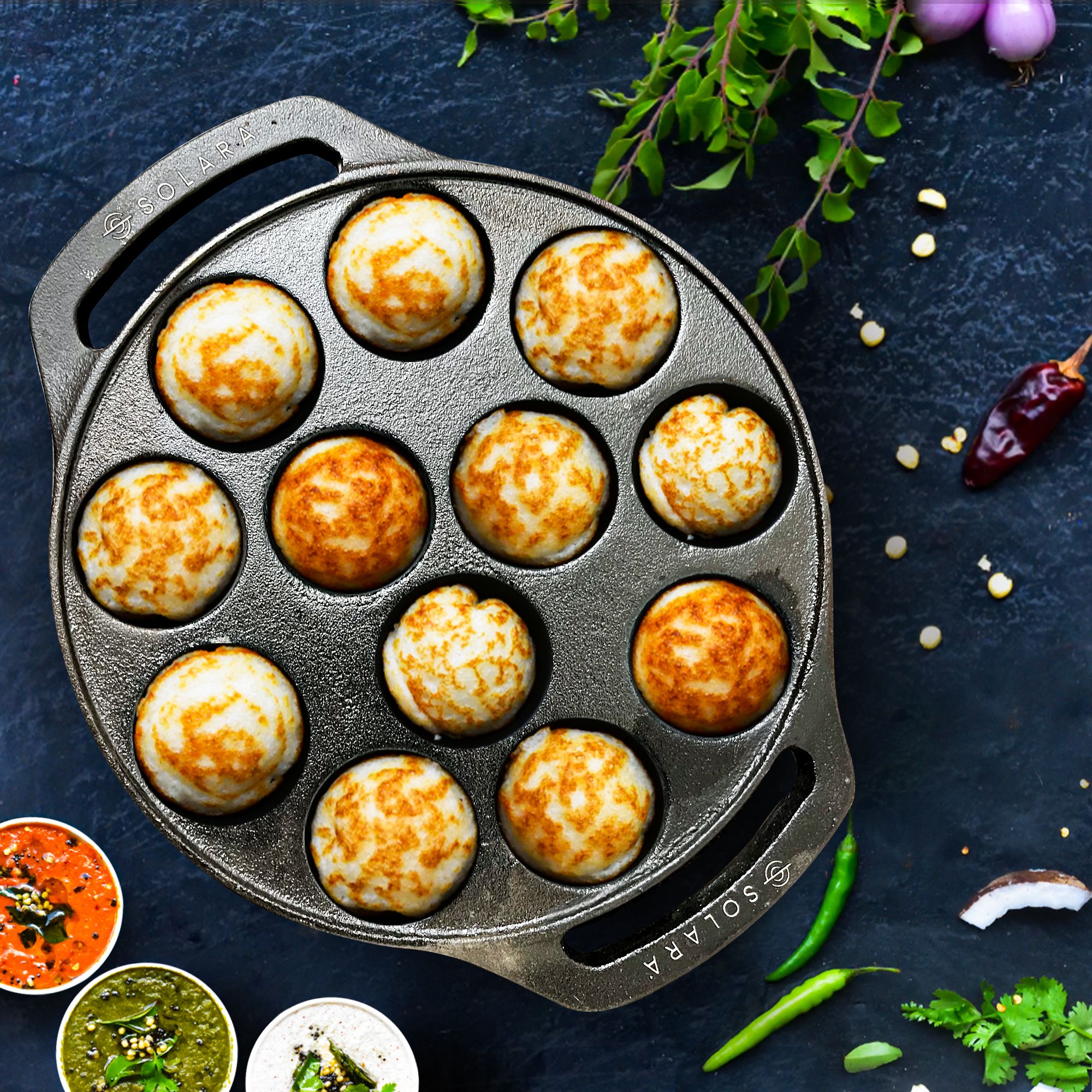 Cast Iron Paniyaram (12 Cavities) 8''Inch Chetty Pan 20 cm diameter 1 L capacity