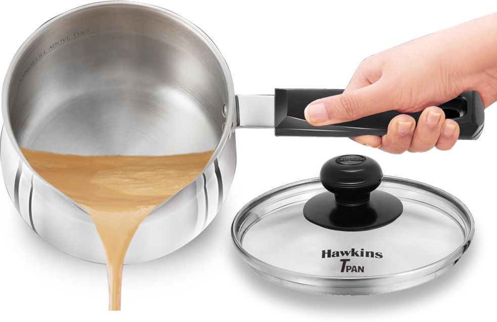 Hawkins Tpan with Glass Lid (SST15G) Sauce Pan 31.7 cm, 16.6 cm, 14.5 cm diameter with Lid 1.5 L capacity