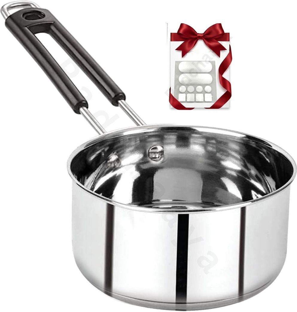 Steel Sauce Pot with Handle Tea/Milk/Coffee Pan/Tapeli/Patila+Sticker Free Sauce Pan 15 cm diameter 2 L capacity-image-26