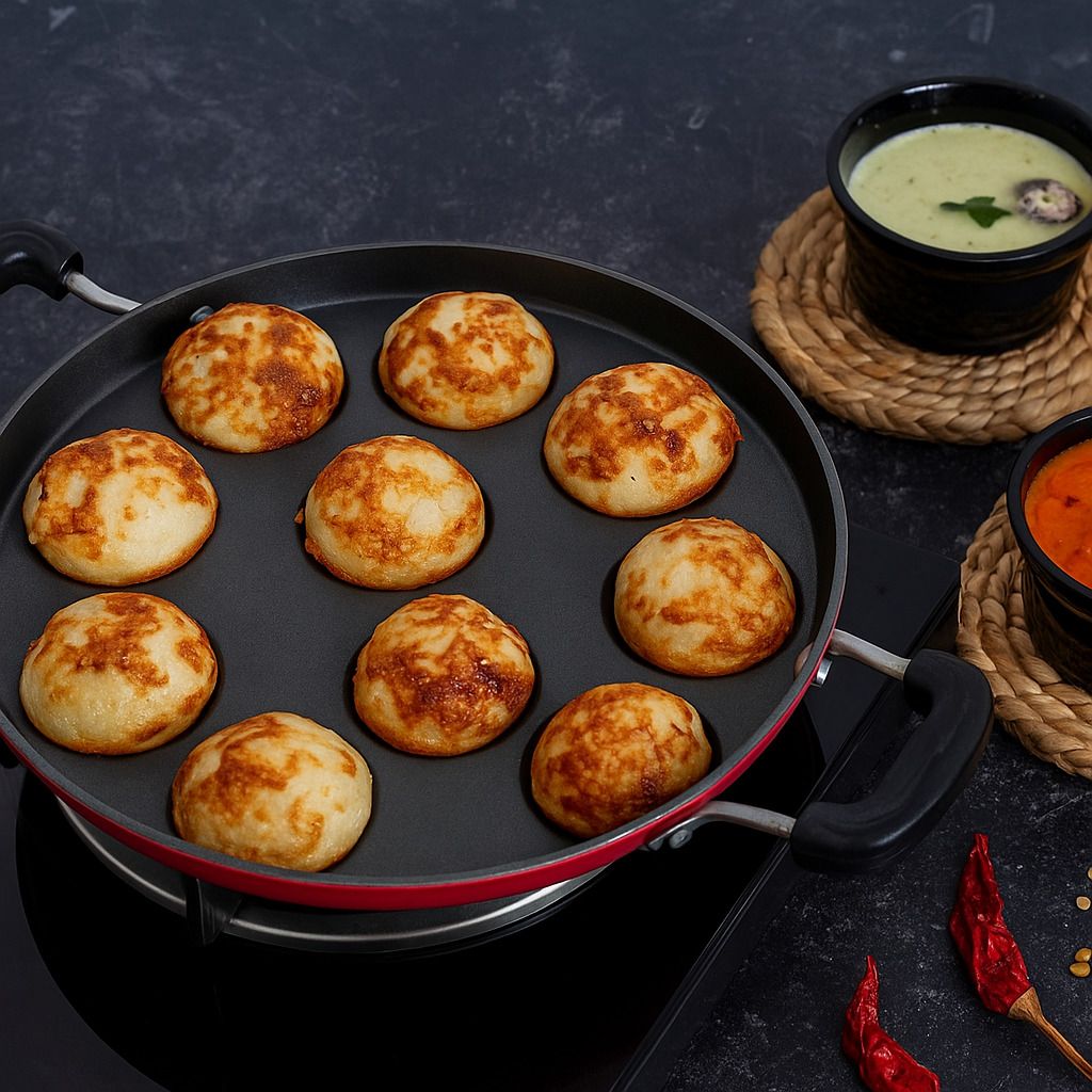 super appam patra with lid and handle/ kulipaniyaram pan nonstick/ appe/ aapee Paniarakkal with Lid 1 L capacity 23 cm diameter