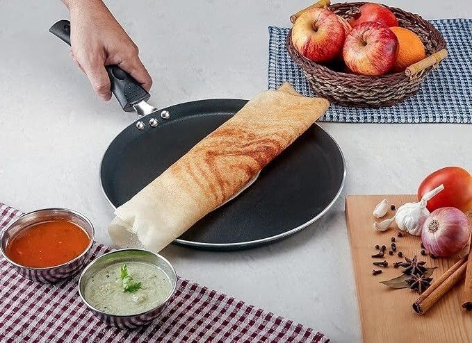 BLAL Non Stick Dosa Tawa with Handle, 270mm ,Aluminium, Black Flat Pan 27 cm diameter 1.5 L capacity-image-20