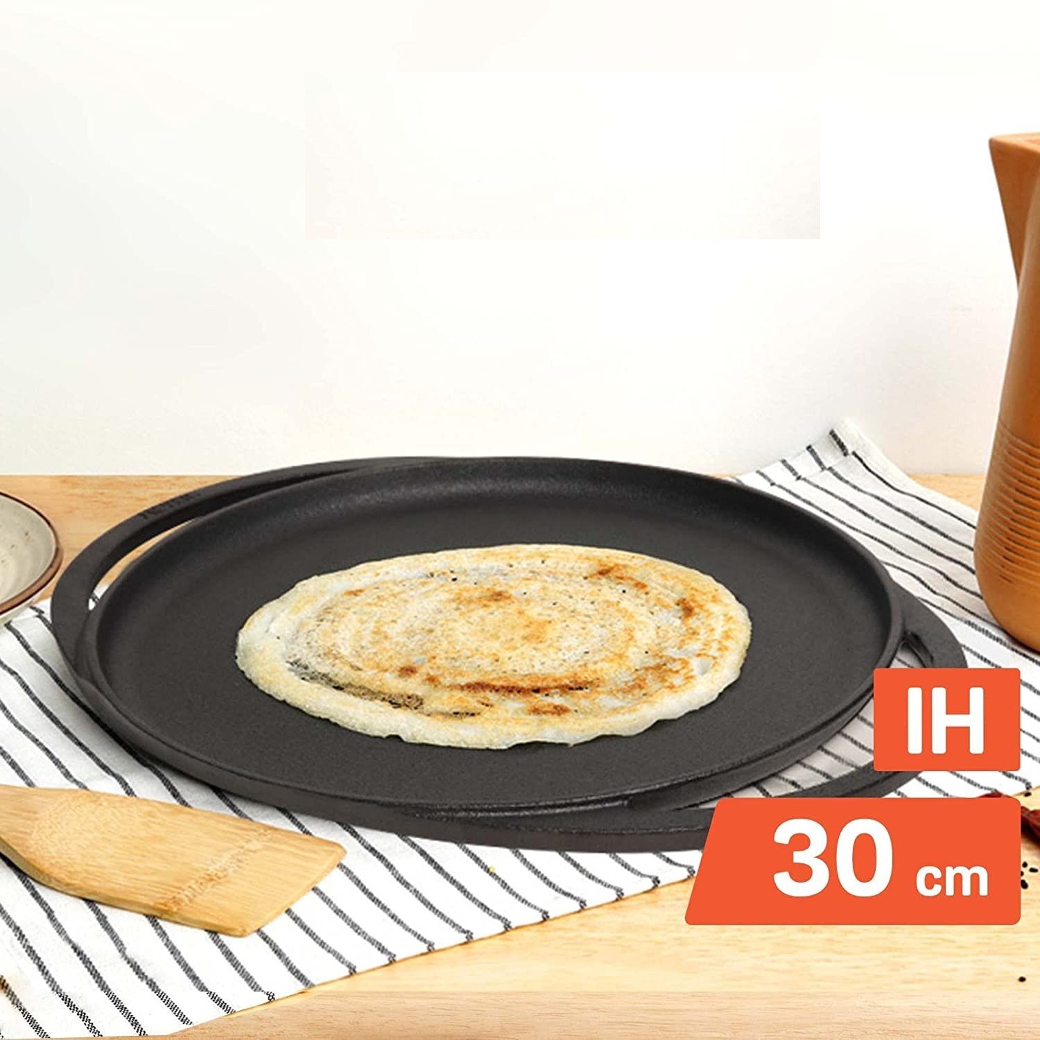 Pre-Seasoned Cast Iron Flat Dosa/Roti/Chapati Tawa Pan with 2 Side Handle Tawa 30 cm diameter-image-5
