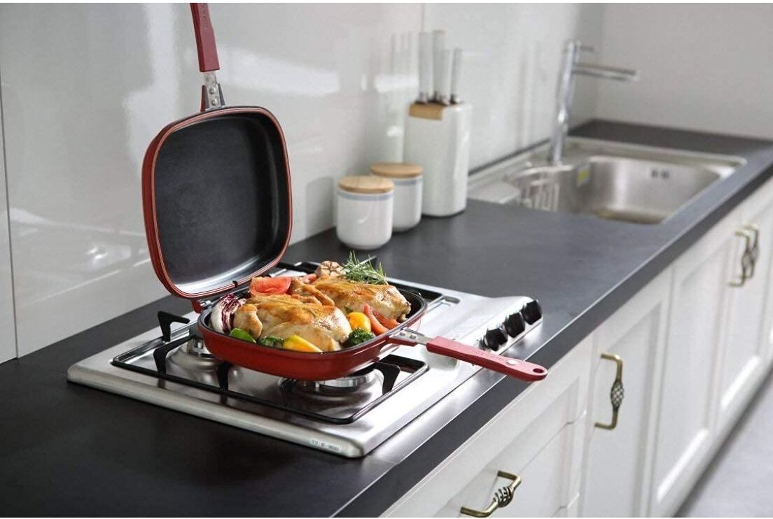 Nonstick Double Sided Multi Purpose Nonstick Pan, Omelette Pan.17 Fry Pan 43 cm diameter with Lid 1 L capacity-image-35
