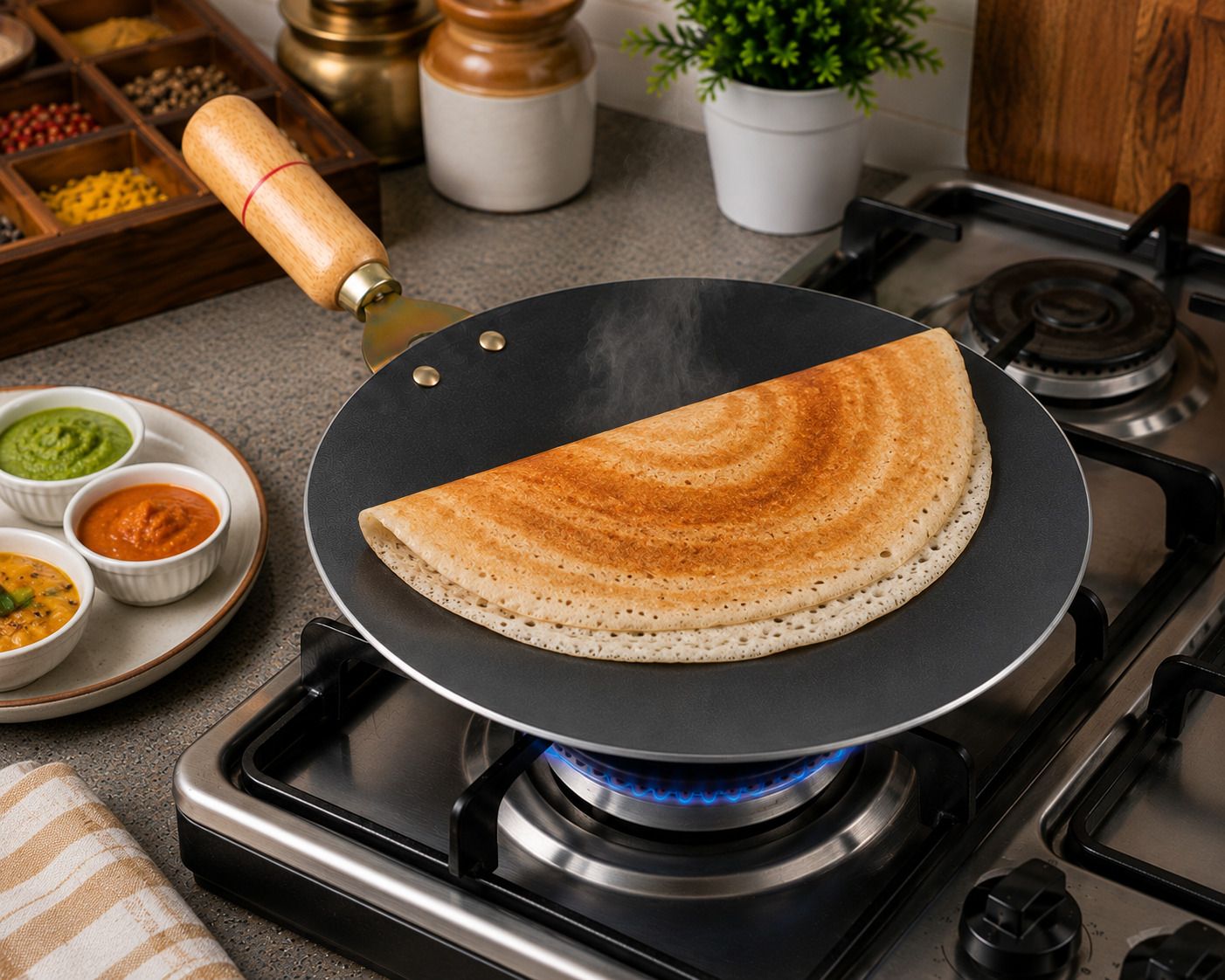 Iron Chapati Tawa Wooden Handle for Gas Stove Cooking Tawa 25.5 cm diameter-image-23