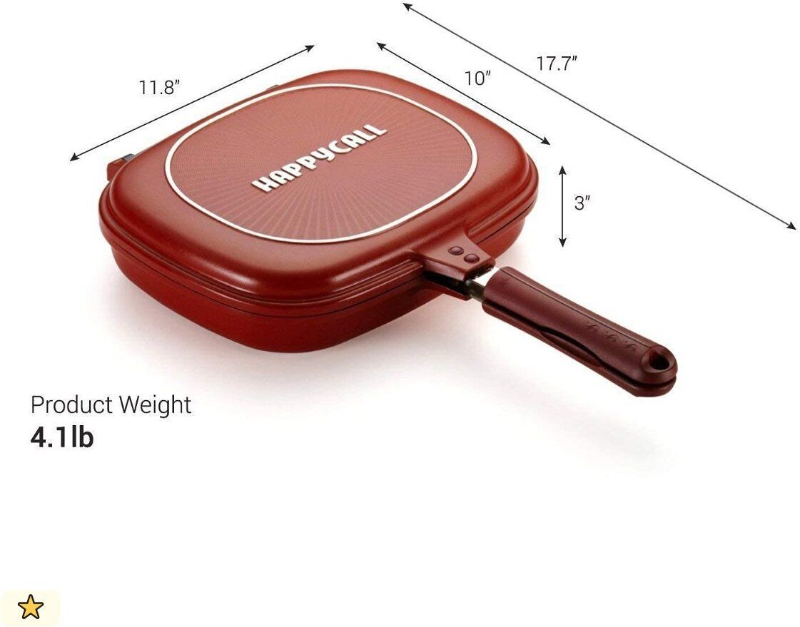 Happycall Double Sided Ceramic Titanium Multi Purpose Nonstick Pan - Square.6 Fry Pan 43 cm diameter with Lid 1 L capacity-image-38