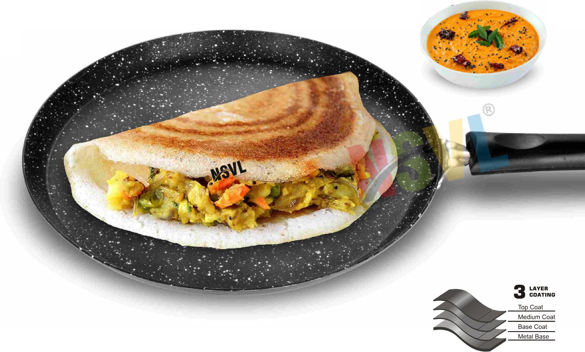 Aluminium Non-Stick Dosa Tawa with Handle| Granite Finish | Pfoa Free Tawa 26.5 cm diameter-image-11