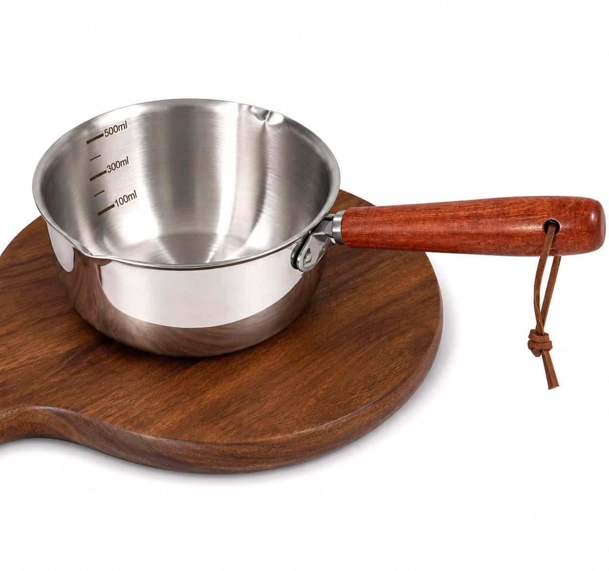 yopple Stainless Steel Milk Pan with Wooden Handle | 500ml Butter Warmer Saucepan Pot Milk Pan 23 cm diameter 0.5 L capacity-picture-3