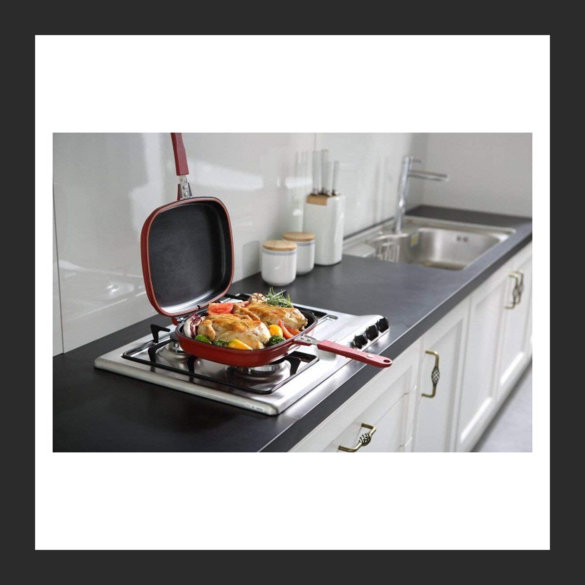 Double Sided Multi Purpose Nonstick Grill Pan with Strong Magnetic Handles.1 Fry Pan 43 cm diameter with Lid 1 L capacity-image-28