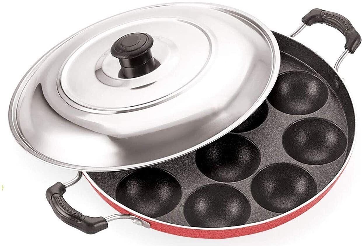 Nice Appam Patra with Lid / kulipaniyaram pan nonstick/ appe/ aapee Paniarakkal with Lid 0.5 L capacity 23.5 cm diameter